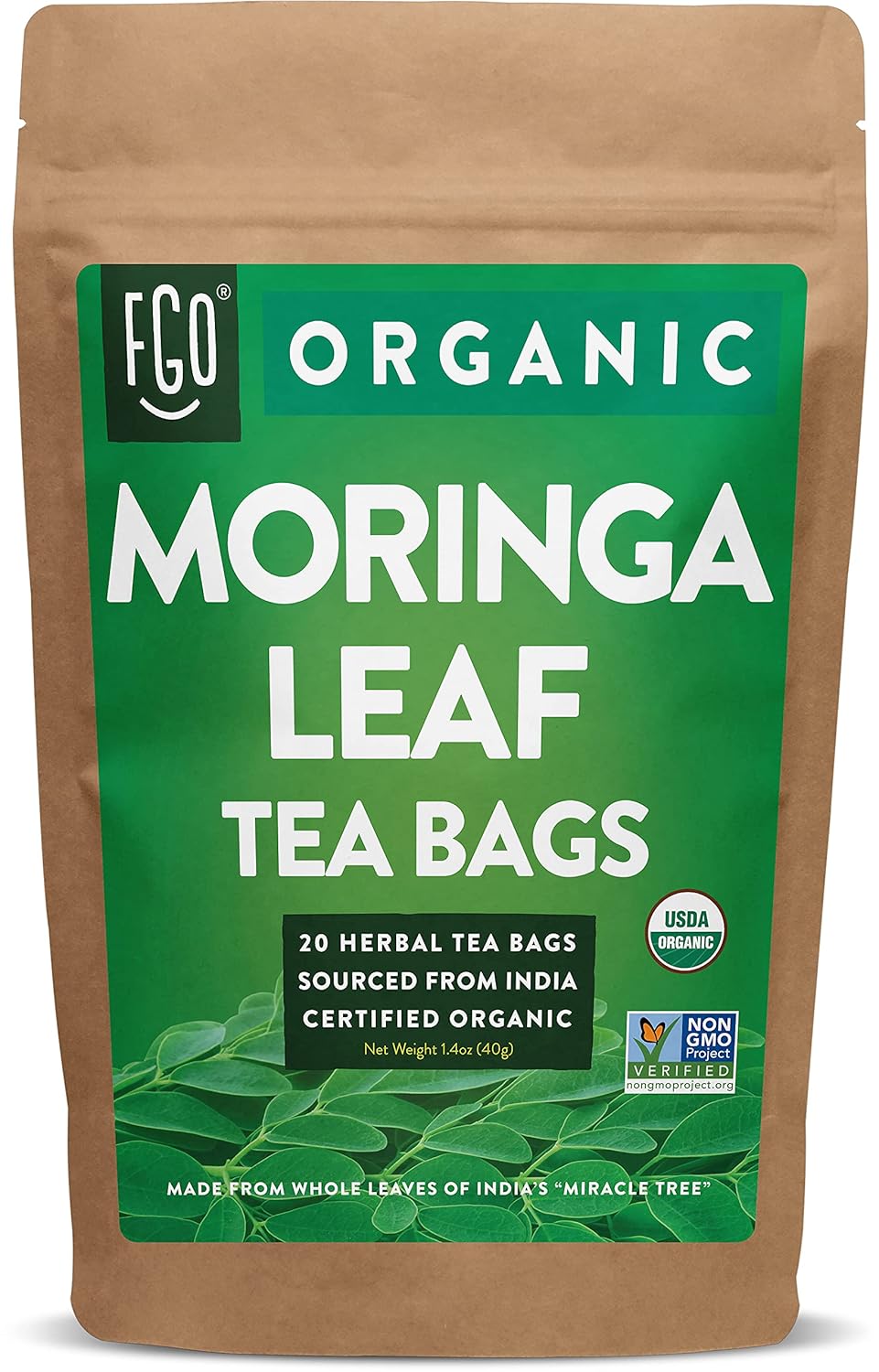 FGO Organic Nettle Leaf Tea, 100 Count, Eco-Conscious Tea Bags, Caffeine Free, Resealable Bag, Packaging May Vary (Pack of 1)