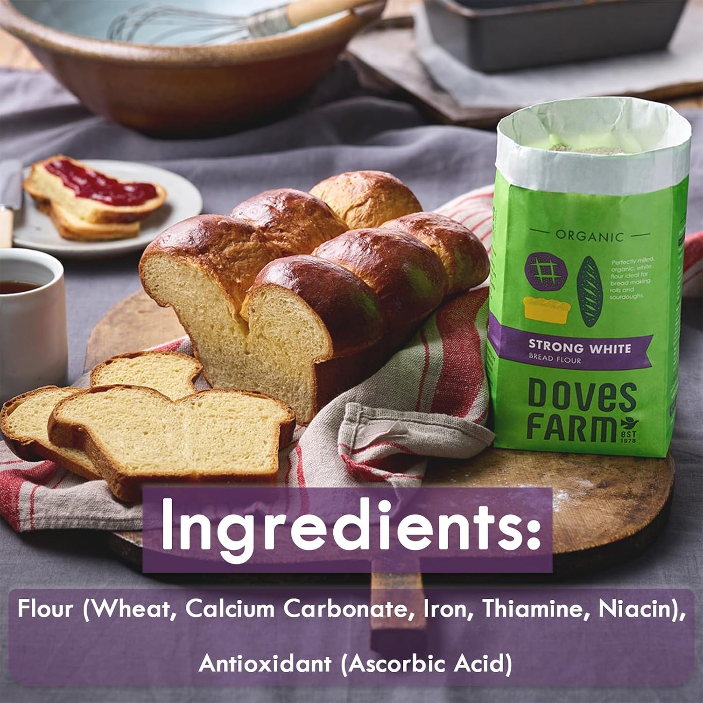 Doves Farm Organic Strong White Bread Flour | British Sourdough Bread & Roll Making Flour | Ideal for Artisan Breadmaking | Unbleached Bread Flour | 52.91 Oz (1.5kg)