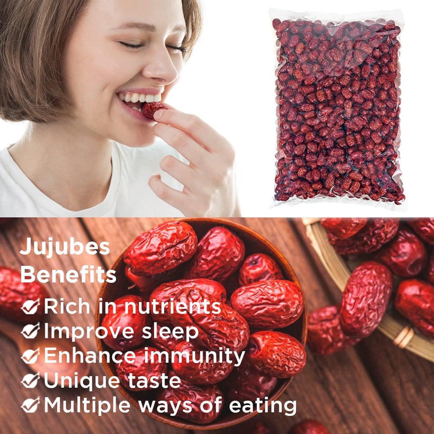 NESTLADY Premium Jujube Date, Red Date (Hong Zao), 100% Natural, Improve sleep, Health Snack, Dried Fruit, Sweet and Chewy Net weight: 454g (1LB),Packed in USA