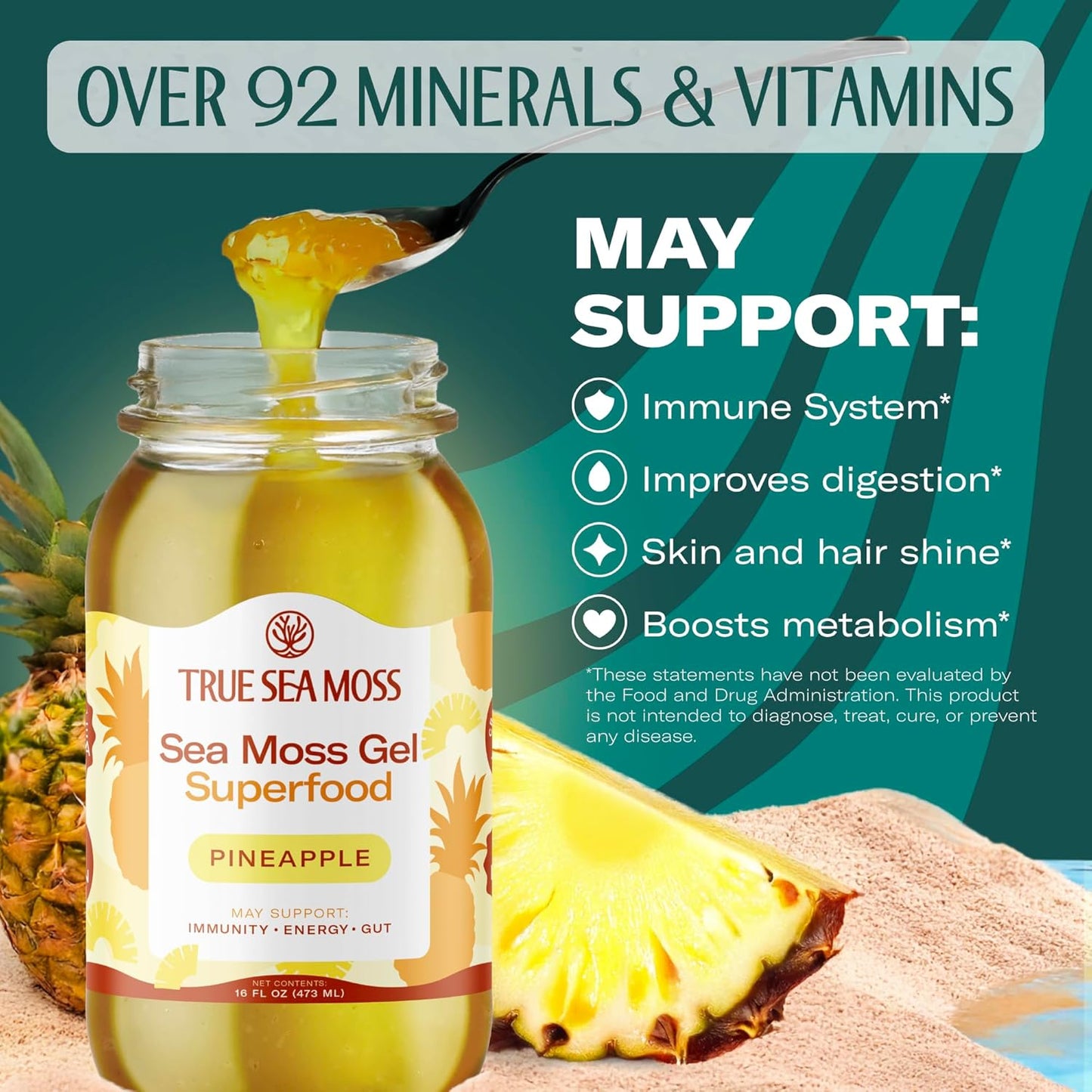 TrueSeaMoss Sea Moss Gel – Made in USA – Wildcrafted Seamoss, Fresh Fruits & Sea Vegetables – Apple/Cinnamon, Pack of 1 (Labels may Vary)