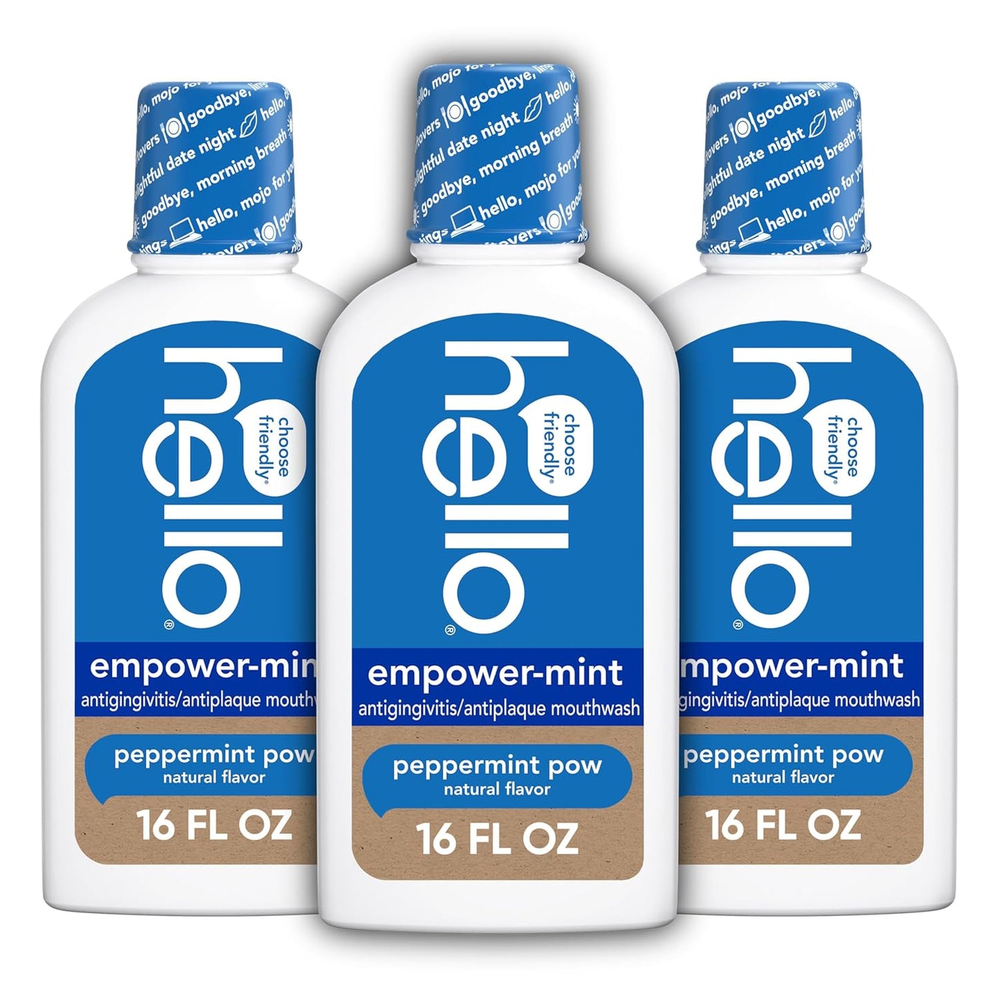 Hello Peace Out Plaque, Antigingivitis Alcohol Free Mouthwash, Natural Mint with Aloe Vera and Coconut Oil, Fluoride Free, Vegan, SLS Free and Gluten Free, 16 Ounce (Pack of 3)
