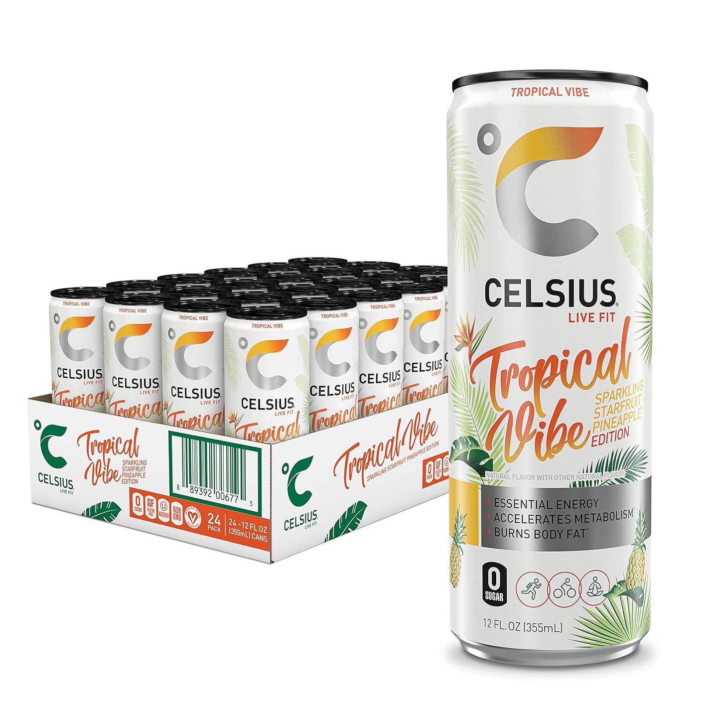 CELSIUS Sparkling Orange, Functional Essential Energy Drink 12 Fl Oz