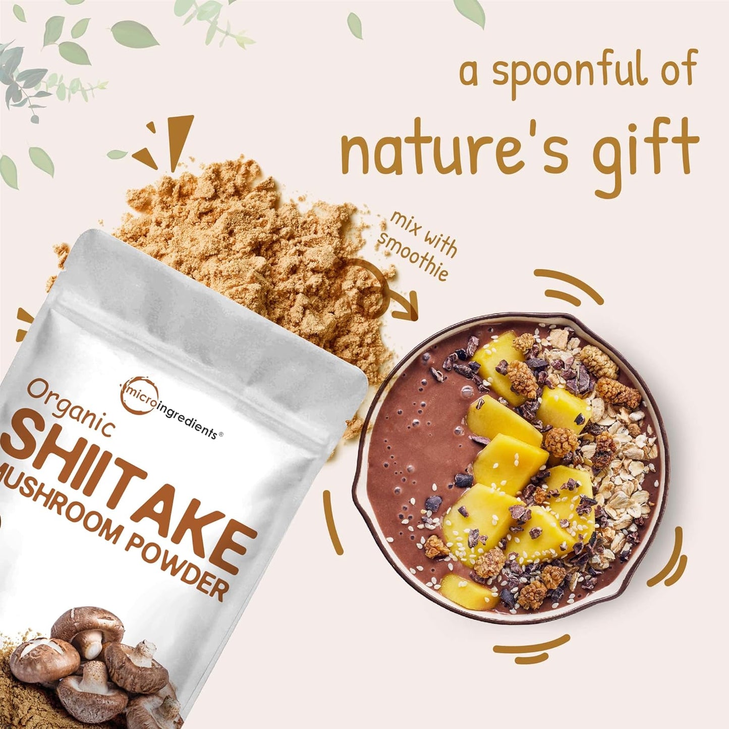 Micro Ingredients Organic Shiitake Mushroom Powder, 8 oz | Culinary Superfood | Supports Gut & Immune Health | Great for Cooking, Soups & Sauces | Non-GMO, Vegan Friendly