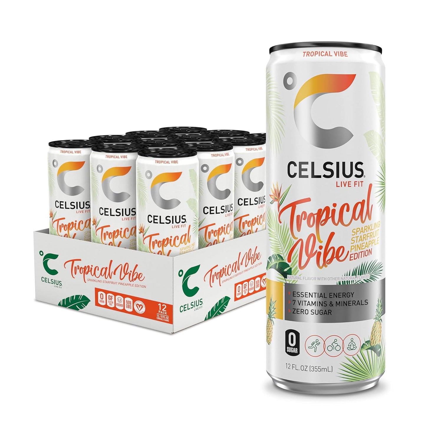 CELSIUS Sparkling Orange, Functional Essential Energy Drink 12 Fl Oz