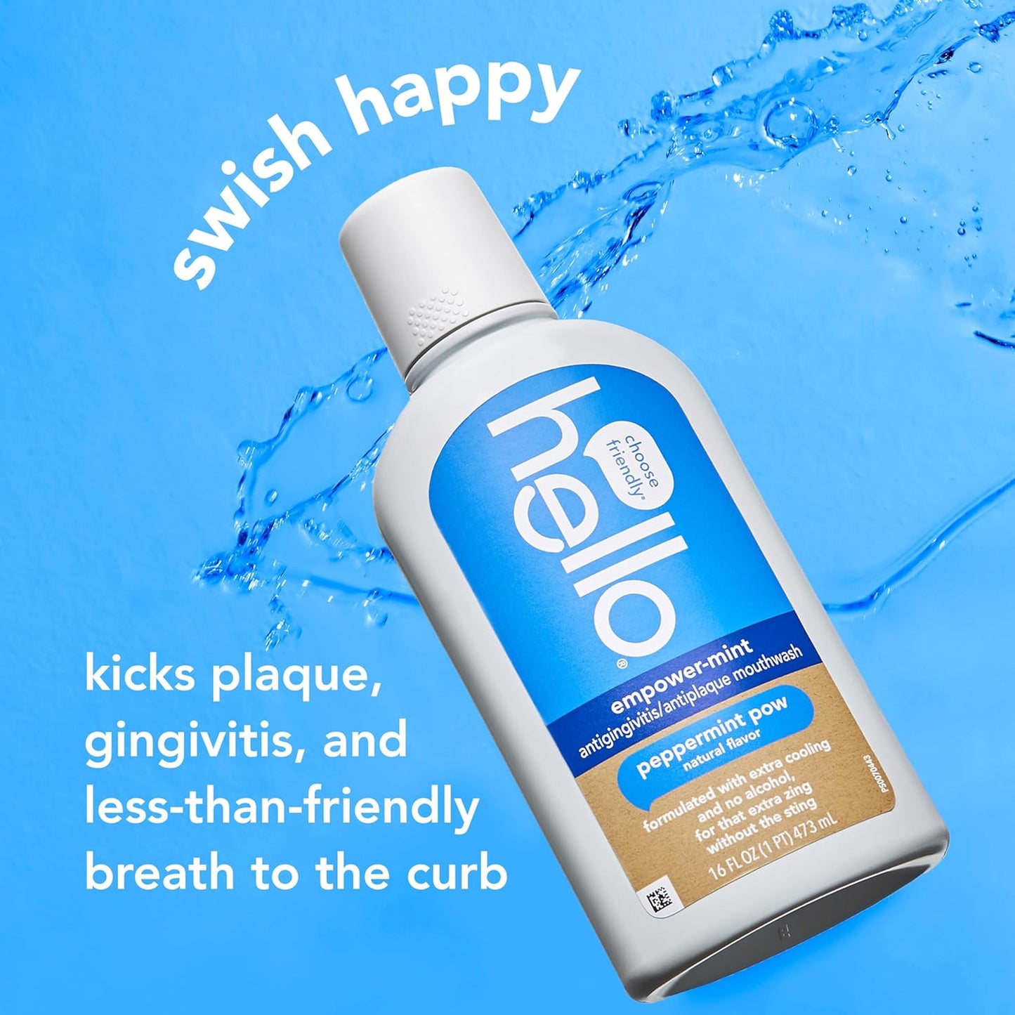 Hello Peace Out Plaque, Antigingivitis Alcohol Free Mouthwash, Natural Mint with Aloe Vera and Coconut Oil, Fluoride Free, Vegan, SLS Free and Gluten Free, 16 Ounce (Pack of 3)