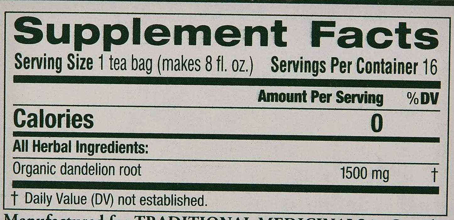 Roasted Dandelion Root Tea - 16 Count - Pack of 1, 0.85 oz
