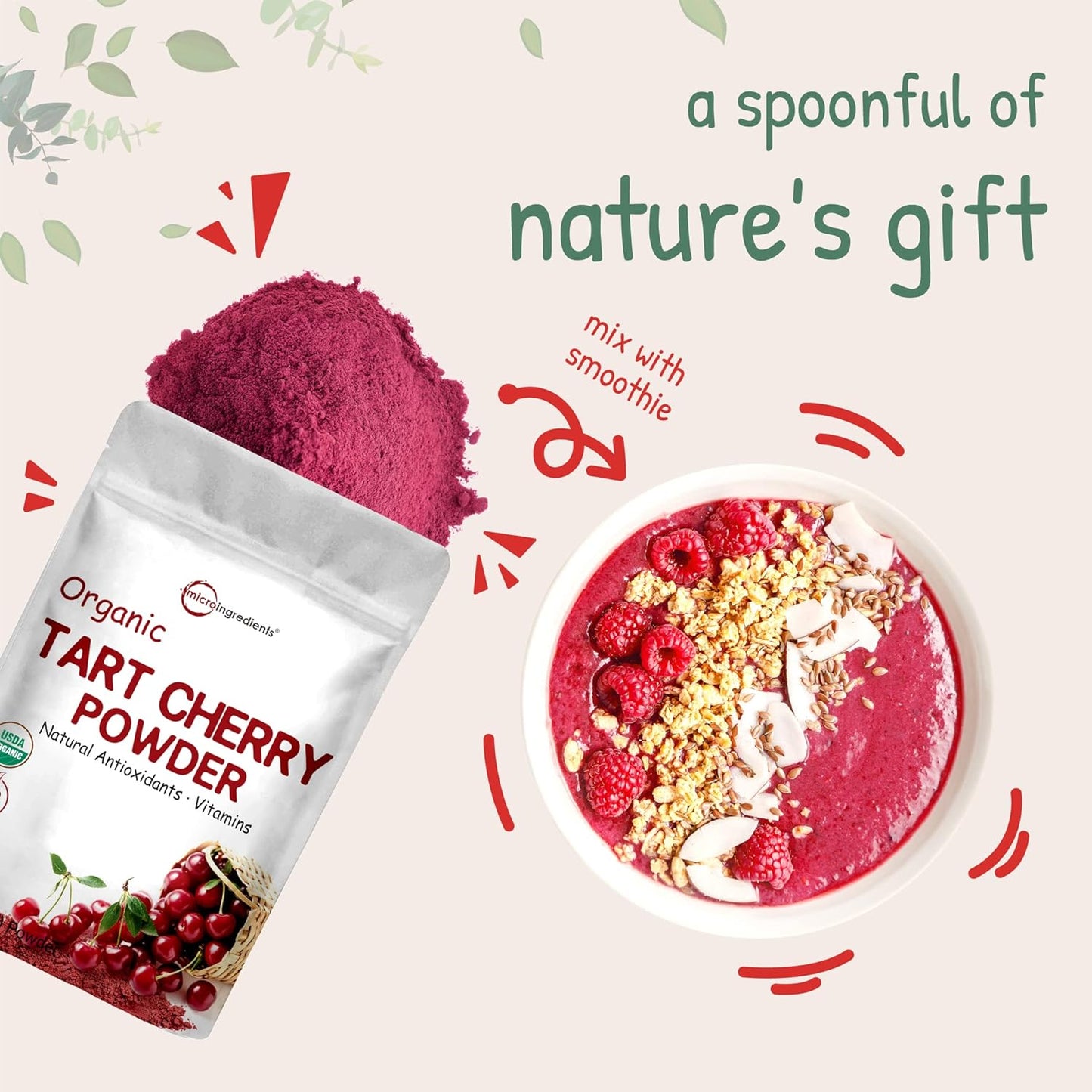 Organic Acerola Powder, 8oz | Natural Organic Vitamin C Superfood | No Sugar & Additives | Great Flavor for Drinks, Smoothie, & Beverages | Non-GMO & Vegan Friendly, Brazil Origin