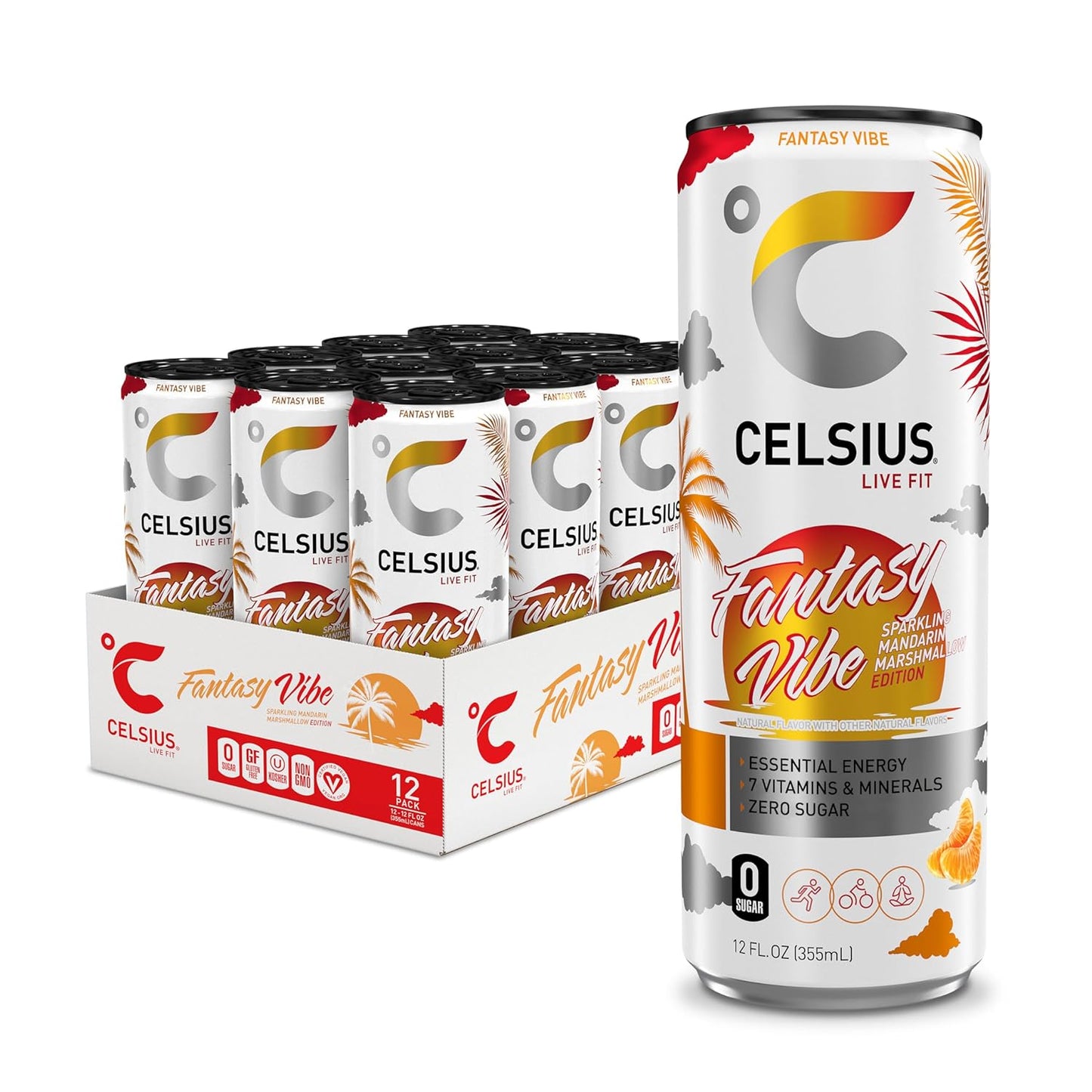 CELSIUS Sparkling Orange, Functional Essential Energy Drink 12 Fl Oz