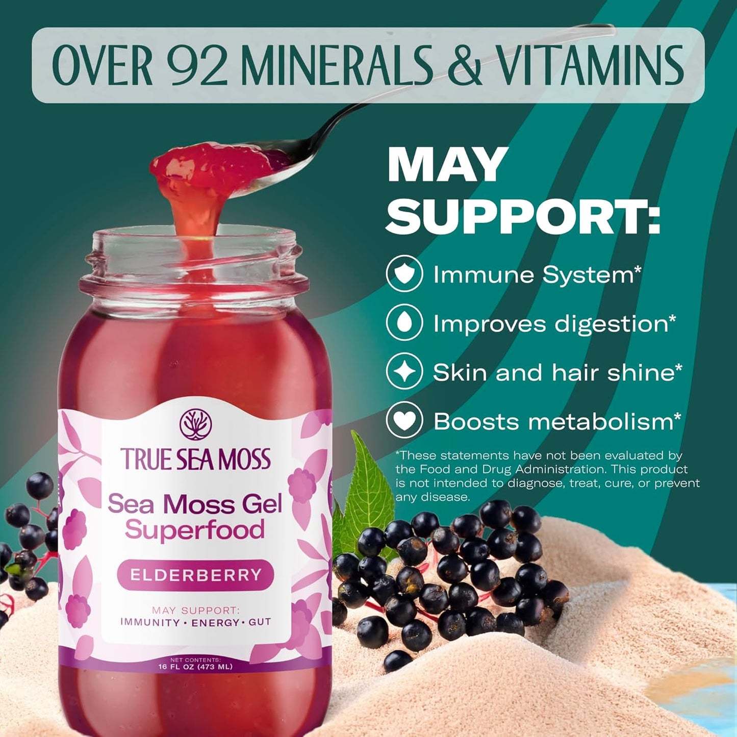 TrueSeaMoss Sea Moss Gel – Made in USA – Wildcrafted Seamoss, Fresh Fruits & Sea Vegetables – Apple/Cinnamon, Pack of 1 (Labels may Vary)