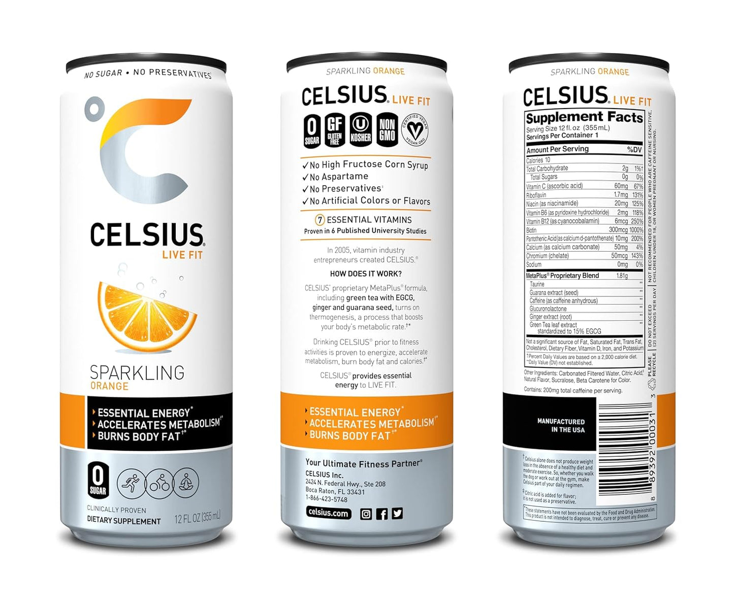 CELSIUS Sparkling Orange, Functional Essential Energy Drink 12 Fl Oz