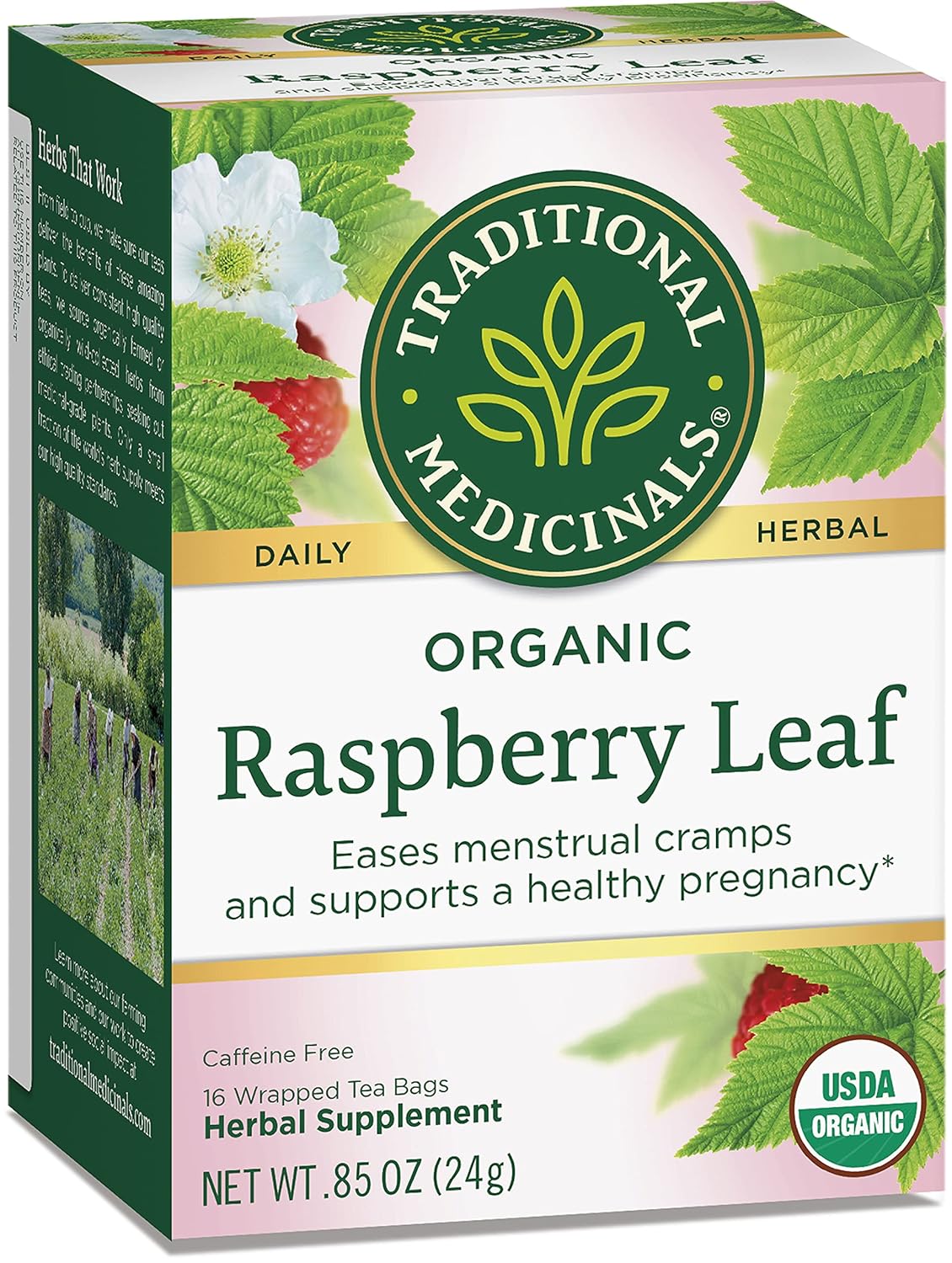 Traditional Medicinals Tea, Organic Raspberry Leaf, Eases Menstrual Cramps, Supports a Healthy Pregnancy, 16 Tea Bags