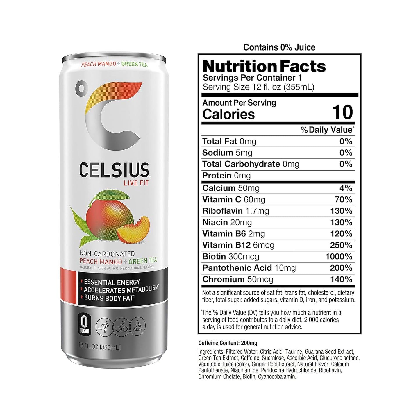CELSIUS Sparkling Orange, Functional Essential Energy Drink 12 Fl Oz