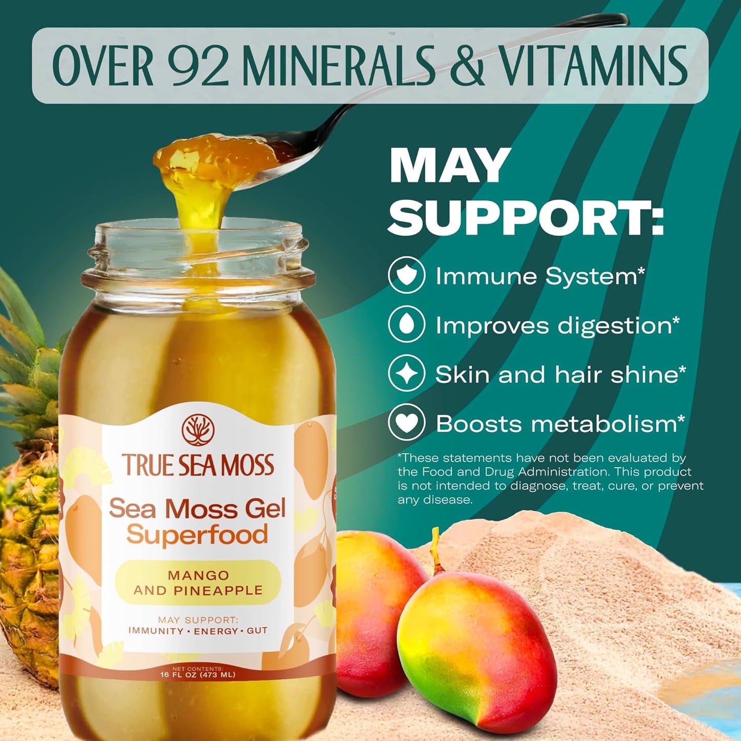 TrueSeaMoss Sea Moss Gel – Made in USA – Wildcrafted Seamoss, Fresh Fruits & Sea Vegetables – Apple/Cinnamon, Pack of 1 (Labels may Vary)