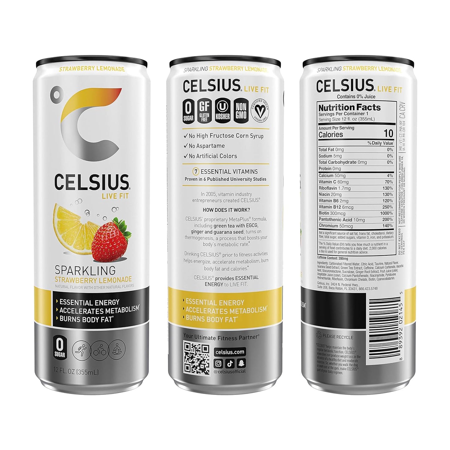 CELSIUS Sparkling Orange, Functional Essential Energy Drink 12 Fl Oz