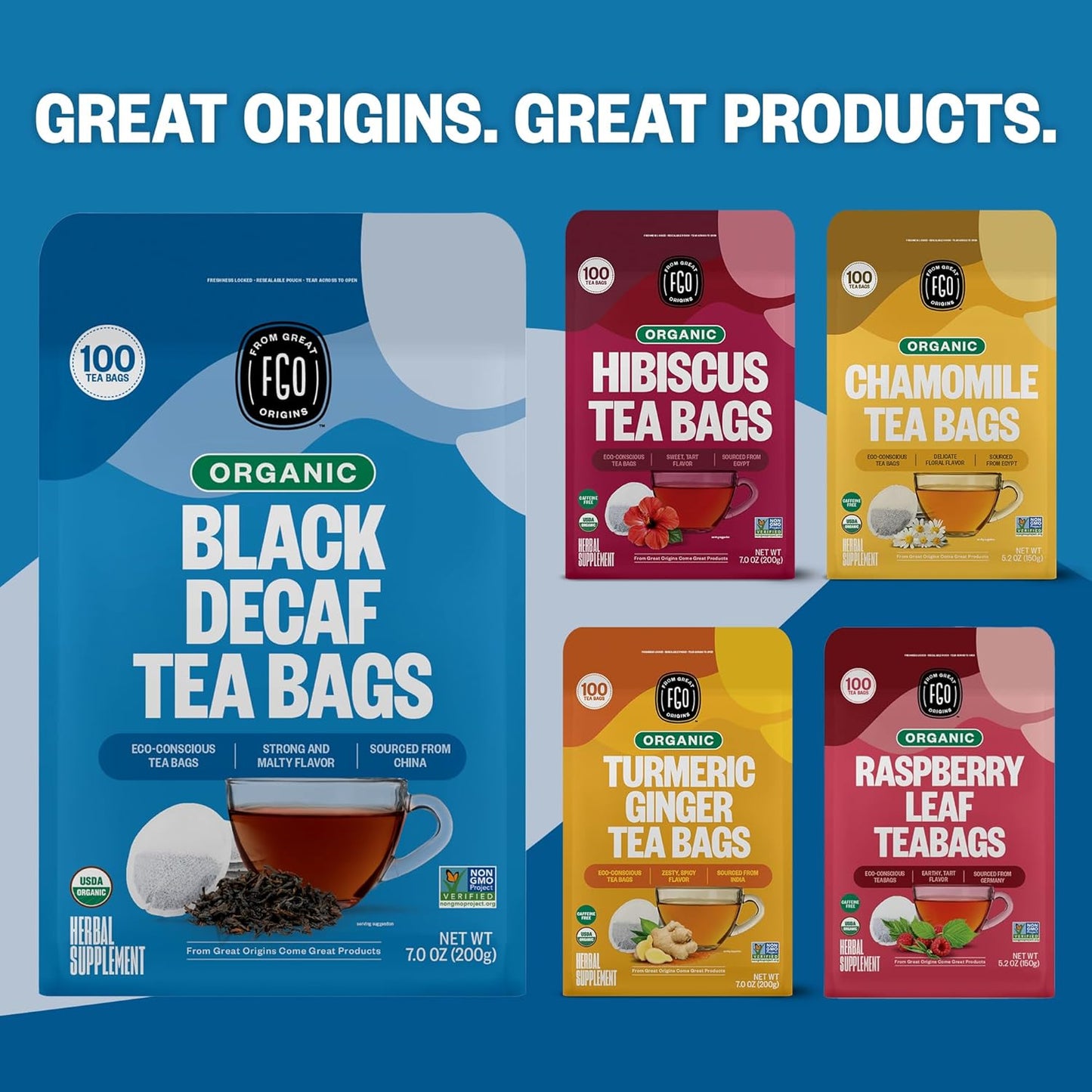 FGO Organic Nettle Leaf Tea, 100 Count, Eco-Conscious Tea Bags, Caffeine Free, Resealable Bag, Packaging May Vary (Pack of 1)