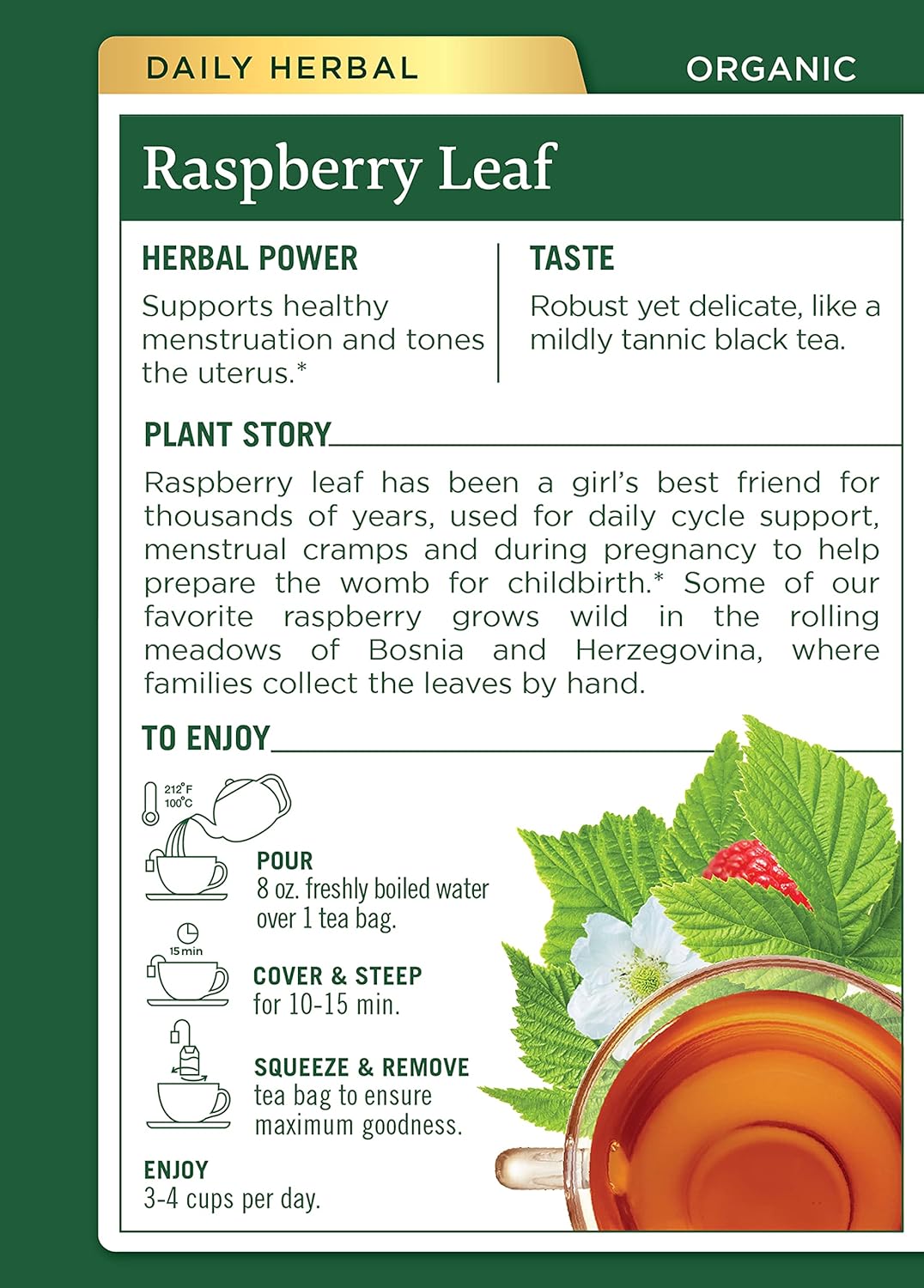 Traditional Medicinals Tea, Organic Raspberry Leaf, Eases Menstrual Cramps, Supports a Healthy Pregnancy, 16 Tea Bags