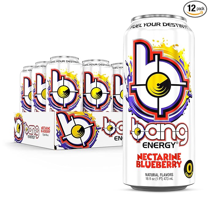 Bang Energy Nectarine Blueberry, Sugar-Free Energy Drink , 16-Ounce.