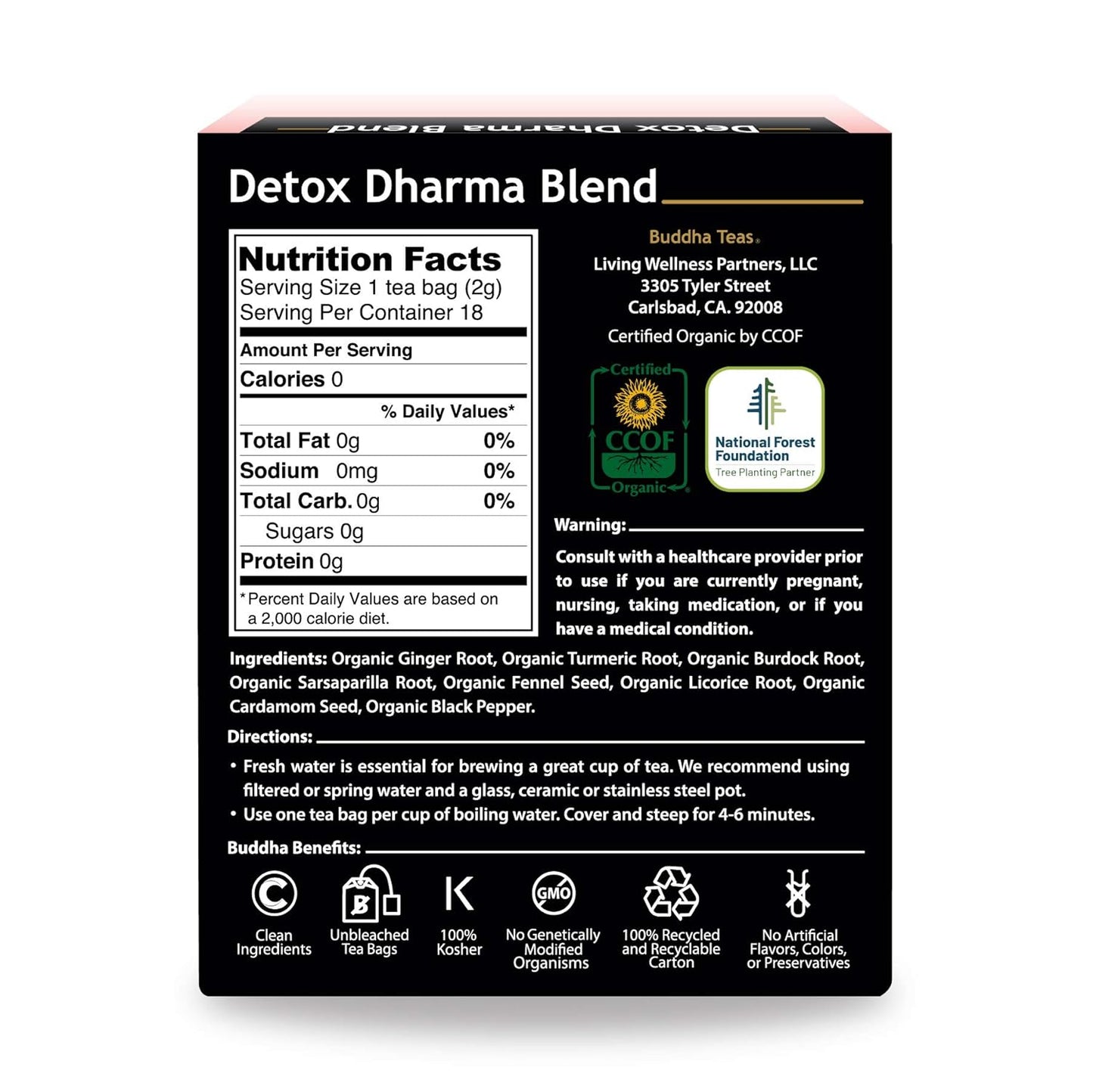 Buddha Teas Organic Dandelion Root Tea – 18 Bleach-Free Tea Bags – Caffeine-Free Tea with a Rich, Earthy Taste, Natural Source of Vitamins, Minerals, and Antioxidants, Kosher, GMO-Free