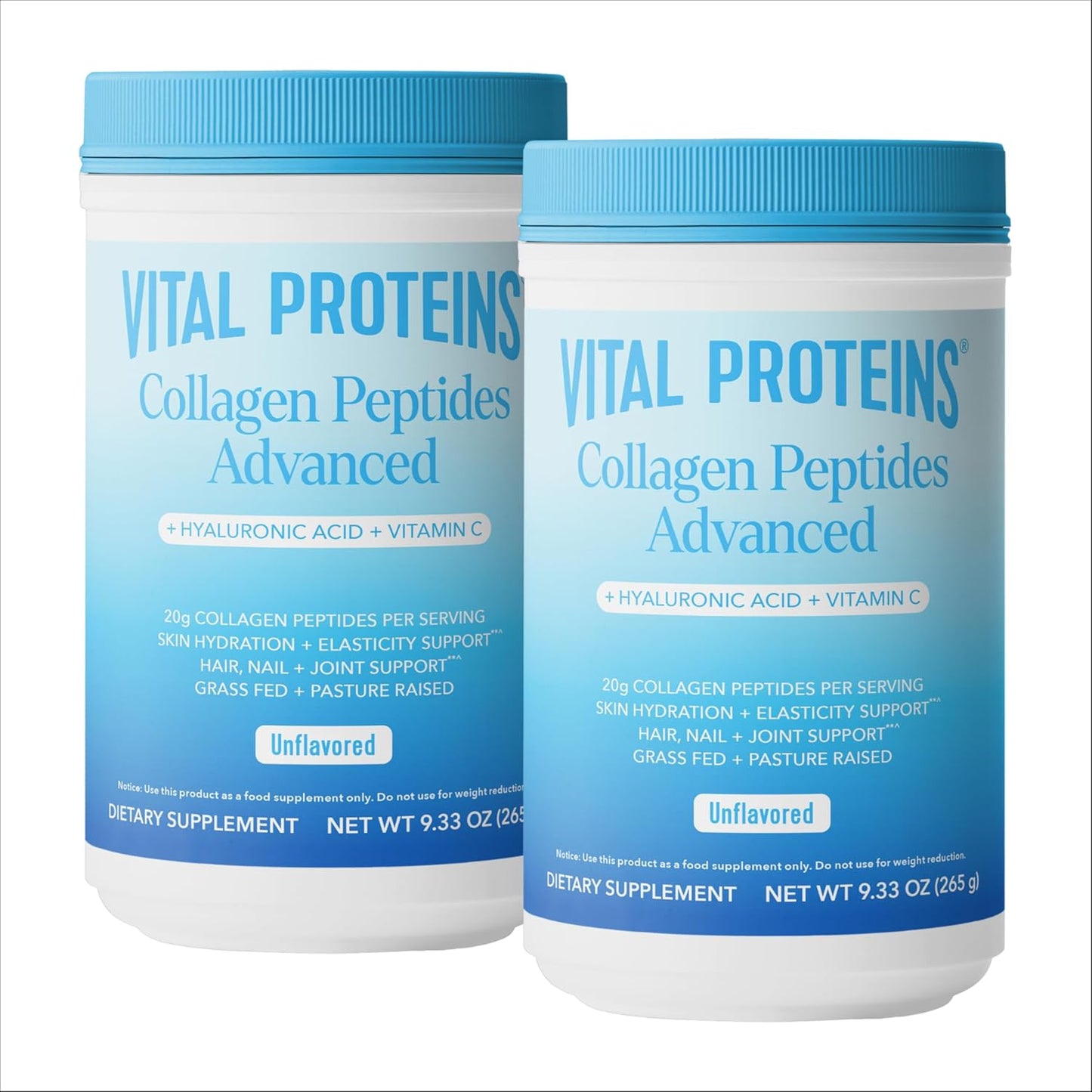 Vital Proteins Collagen Peptides Powder Advanced with Hyaluronic Acid & Vitamin C - 20oz Collagen Protein, Unflavored, 27 Servings