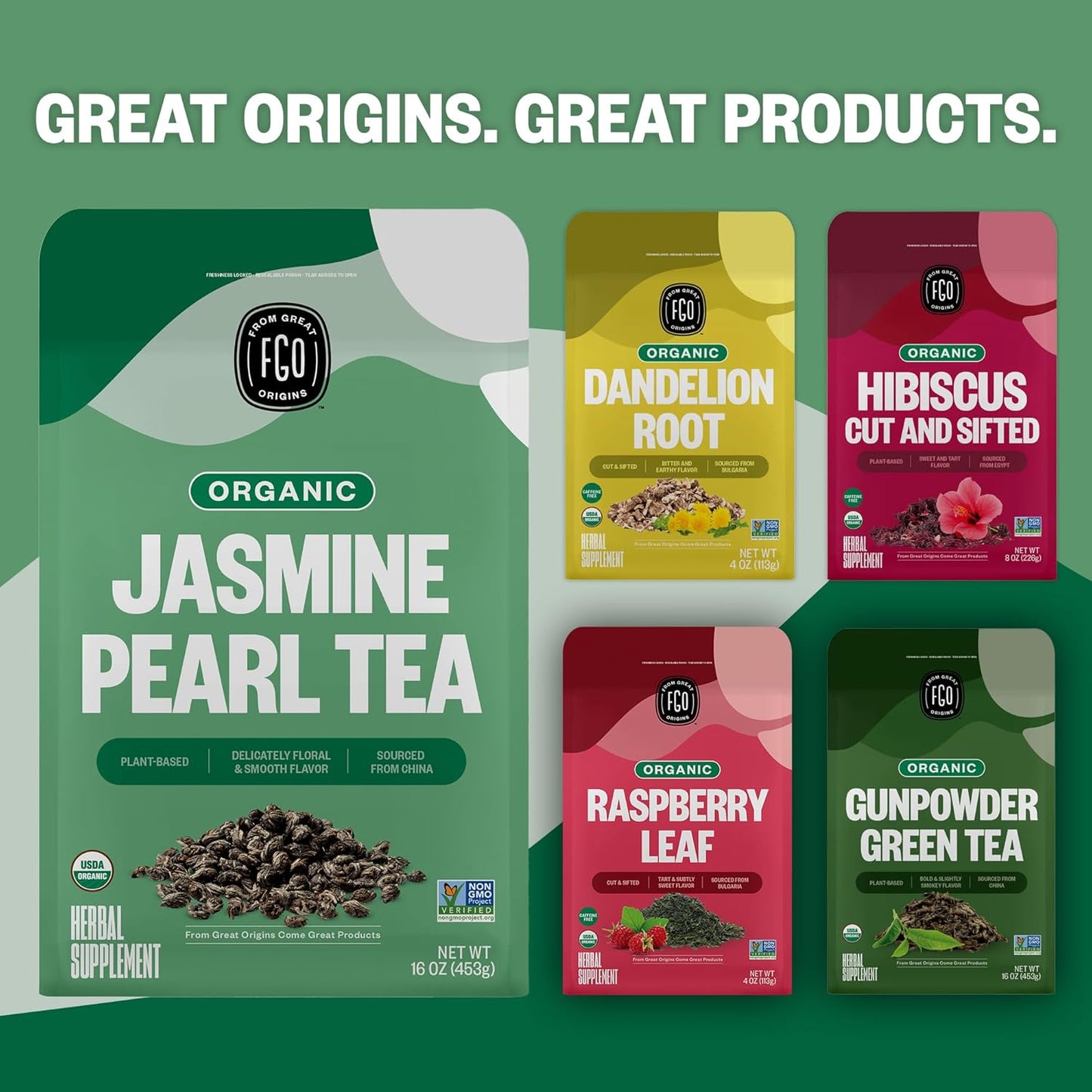 FGO Organic Nettle Leaf Tea, 100 Count, Eco-Conscious Tea Bags, Caffeine Free, Resealable Bag, Packaging May Vary (Pack of 1)