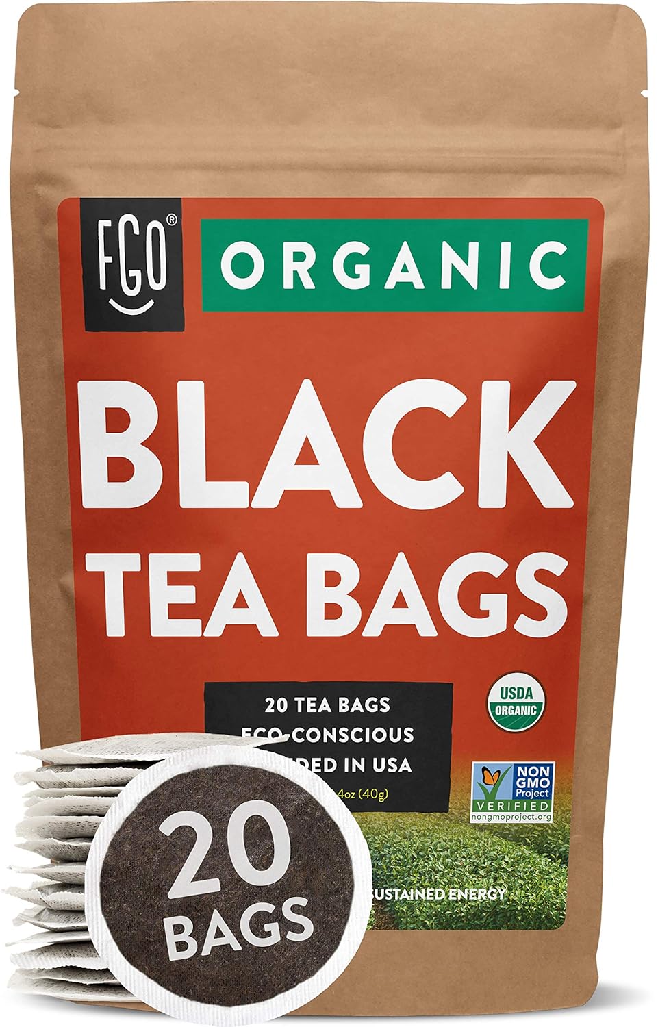 FGO Organic Nettle Leaf Tea, 100 Count, Eco-Conscious Tea Bags, Caffeine Free, Resealable Bag, Packaging May Vary (Pack of 1)