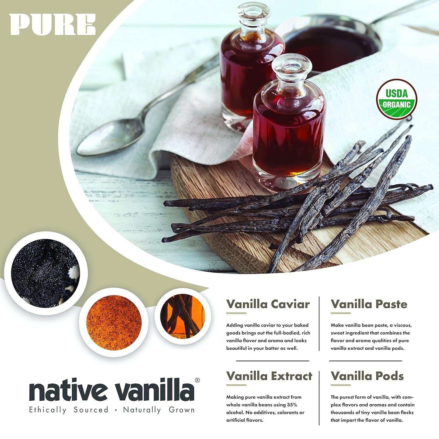 Native Vanilla - Organic Vanilla Flavor Non Alcoholic - 4 Fl Oz - Perfect for Cooking and Baking, and Dessert Crafting