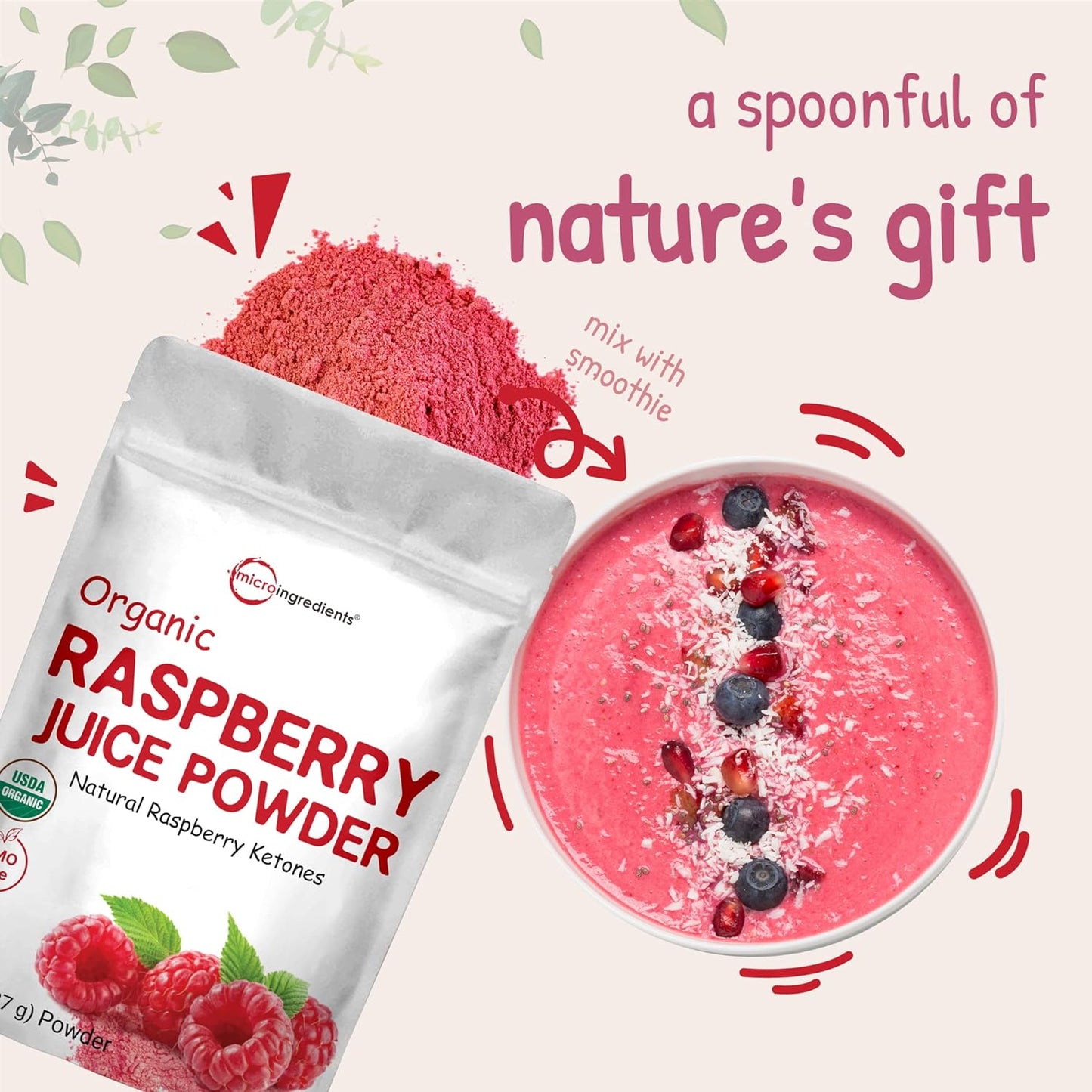 Organic Acerola Powder, 8oz | Natural Organic Vitamin C Superfood | No Sugar & Additives | Great Flavor for Drinks, Smoothie, & Beverages | Non-GMO & Vegan Friendly, Brazil Origin