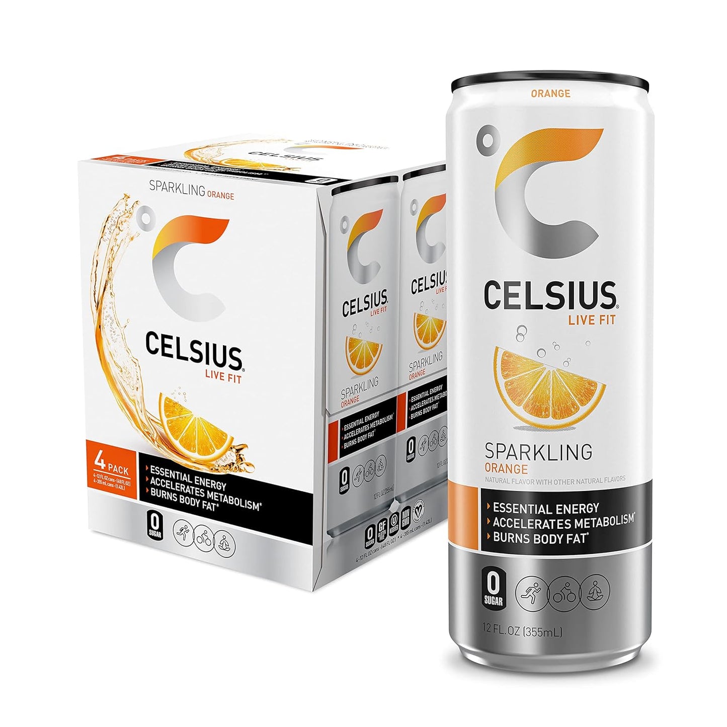 CELSIUS Sparkling Orange, Functional Essential Energy Drink 12 Fl Oz