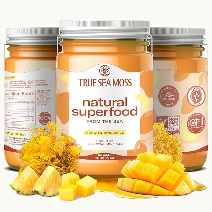 Wildcrafted Irish Sea Moss Gel - Seamoss, Gut Health & Antioxidant Supports - Made in USA (Mango/Pineapple, Pack of 1)
