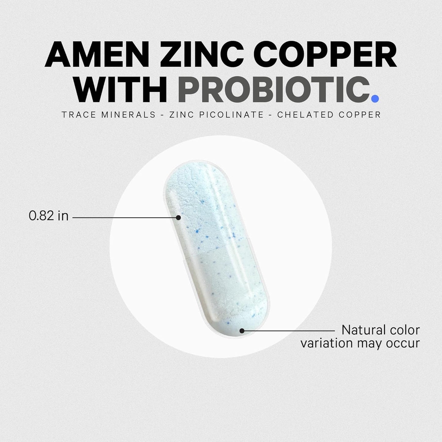 Amen Zinc & Copper Supplement + Probiotics, 3 Months Supply, One Per Day - 50 mg Zinc Picolinate Vitamin Pills - Essential Minerals Supplements – 2 Billion CFUs Probiotic – Vegan, Non-GMO, 90 Capsules