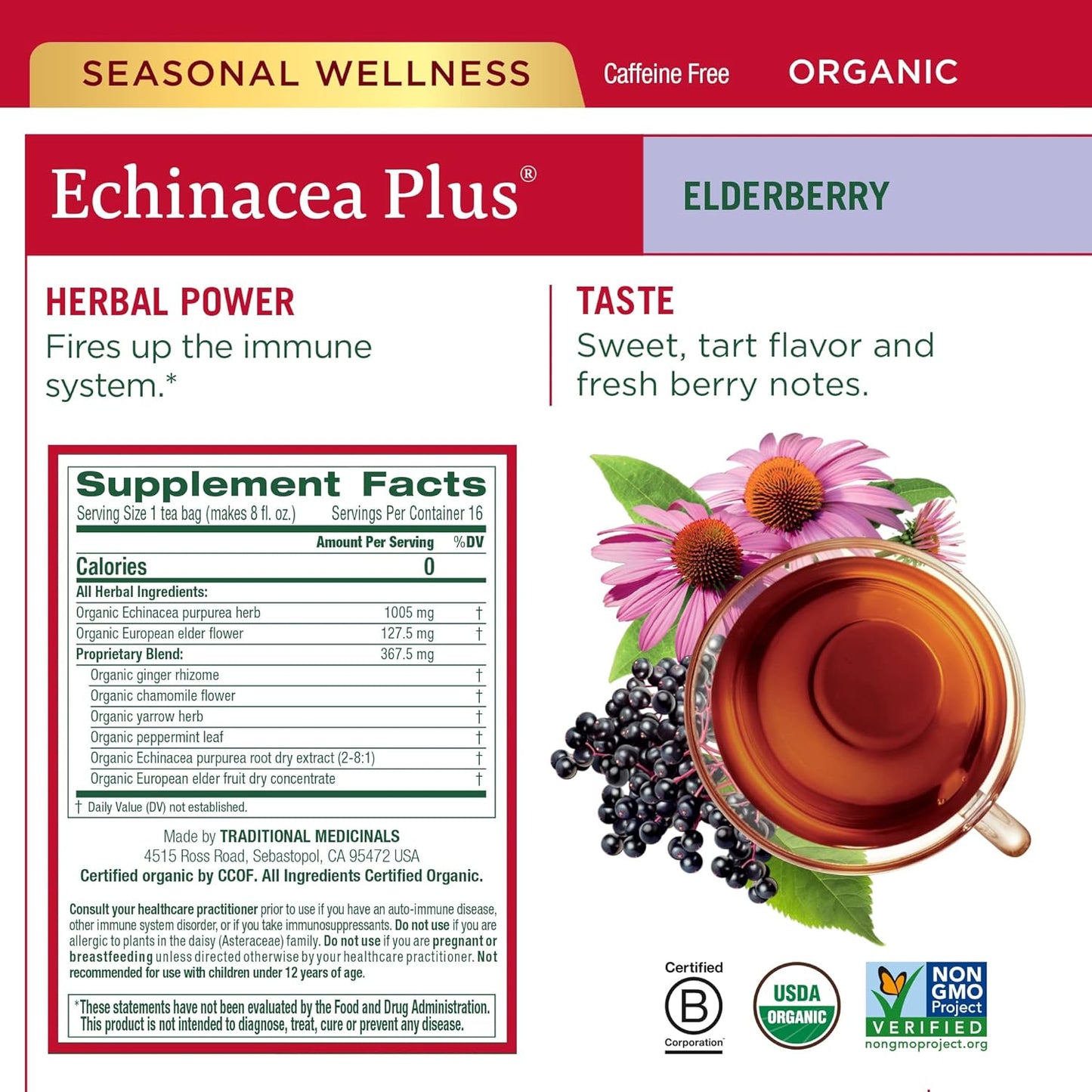 Traditional Medicinals Tea, Organic Red Clover, Supports Skin Health, 16 Tea Bags