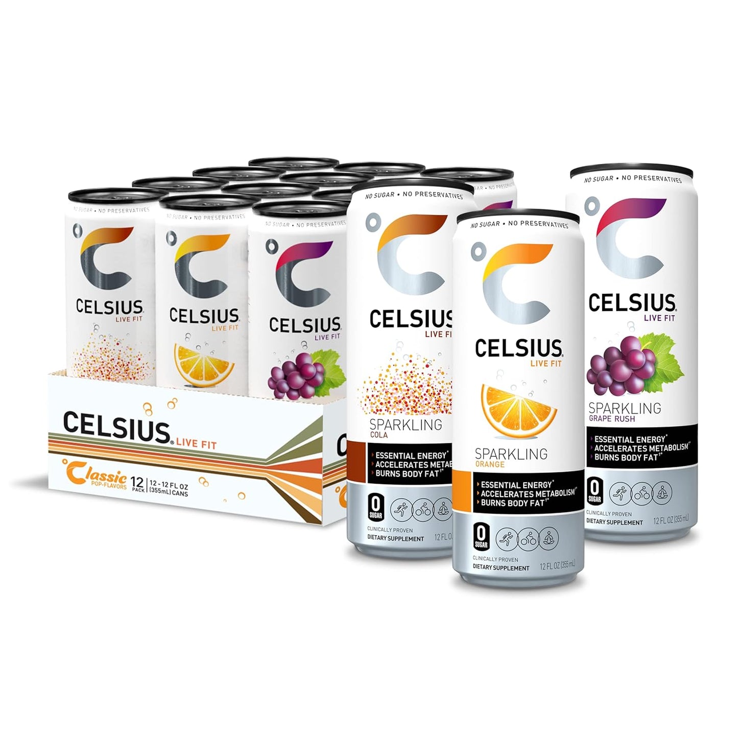 CELSIUS Sparkling Orange, Functional Essential Energy Drink 12 Fl Oz