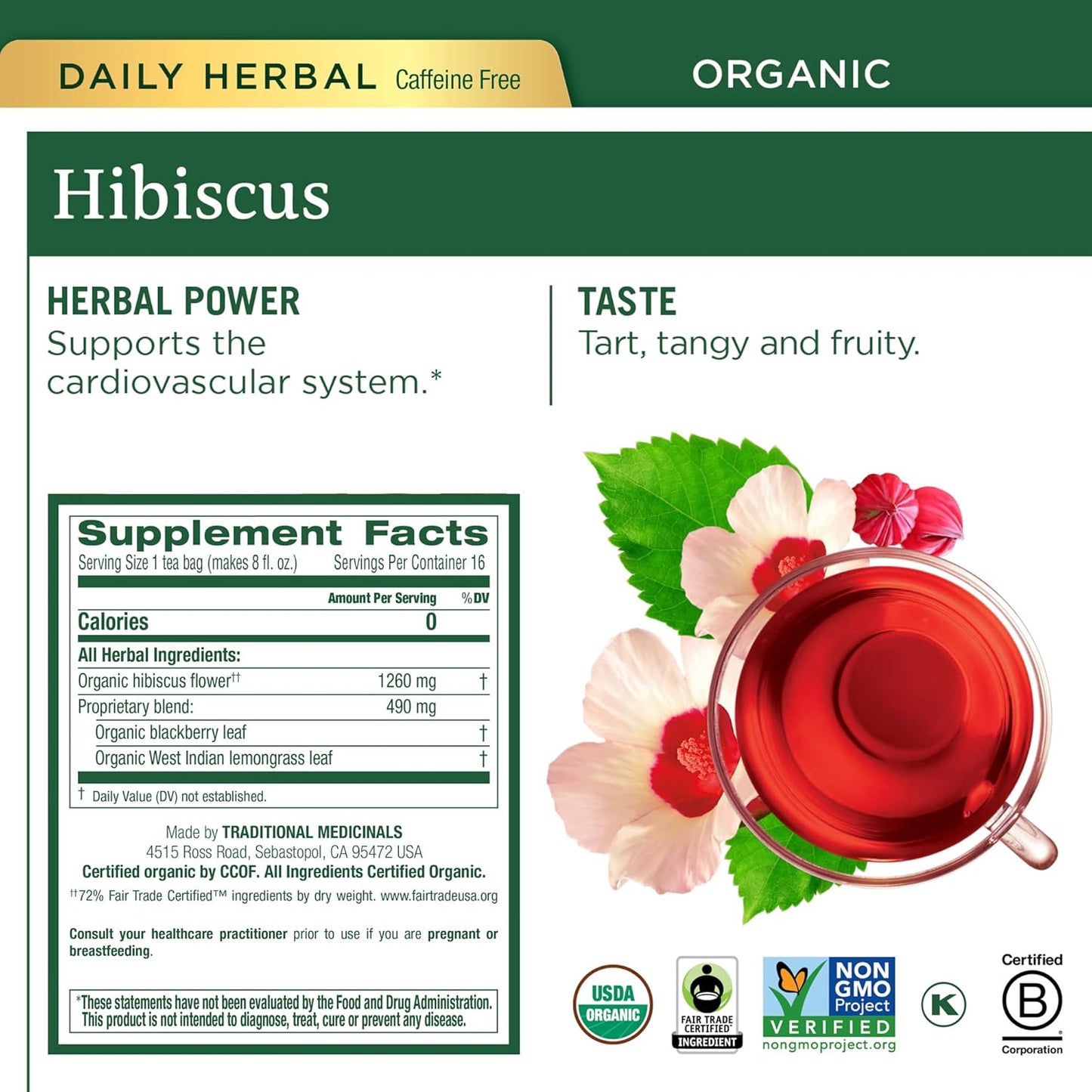 Traditional Medicinals Tea, Organic Red Clover, Supports Skin Health, 16 Tea Bags