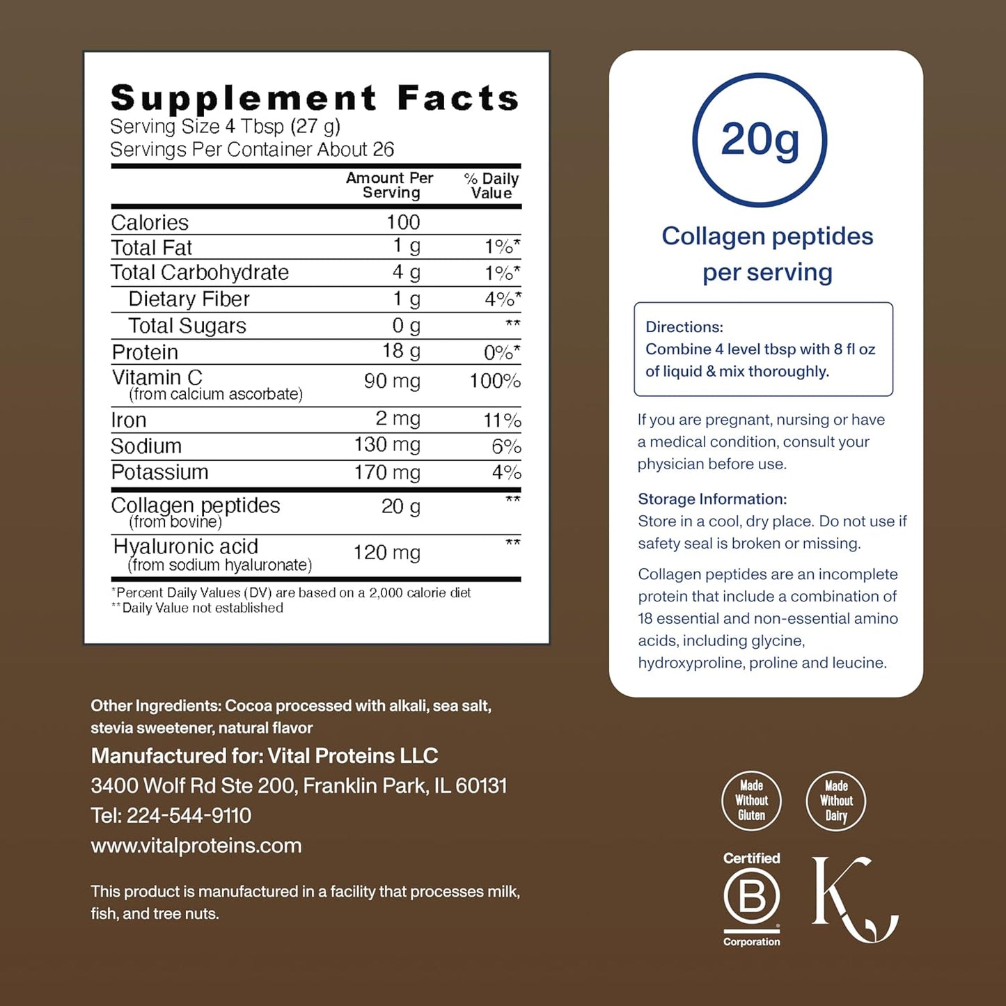 Vital Proteins Collagen Peptides Powder Advanced with Hyaluronic Acid & Vitamin C - 20oz Collagen Protein, Unflavored, 27 Servings