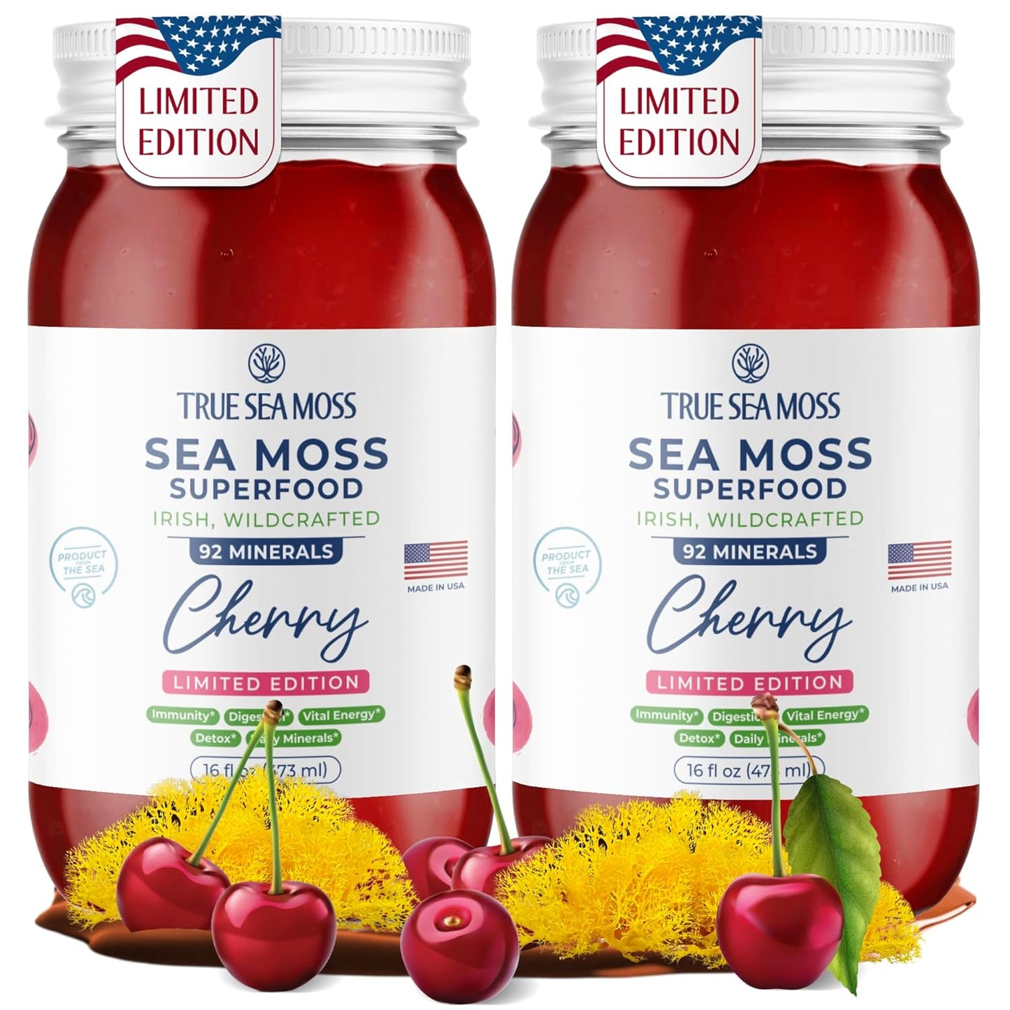 TrueSeaMoss Sea Moss Gel – Limited Edition – Made in USA – Wildcrafted Seamoss, Fresh Fruits & Sea Vegetables – Cherry, Pack of 1 (Labels May Vary)