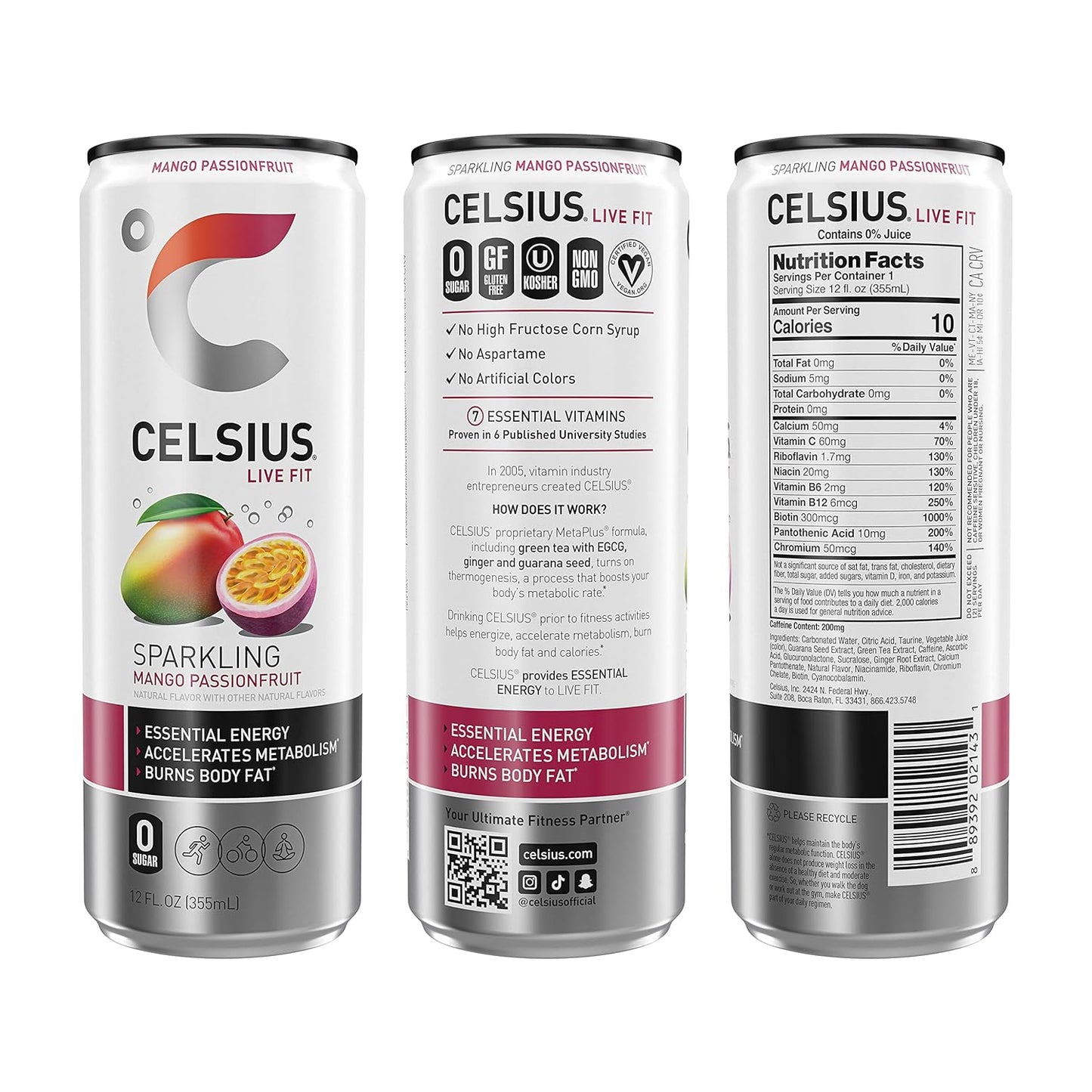 CELSIUS Sparkling Orange, Functional Essential Energy Drink 12 Fl Oz
