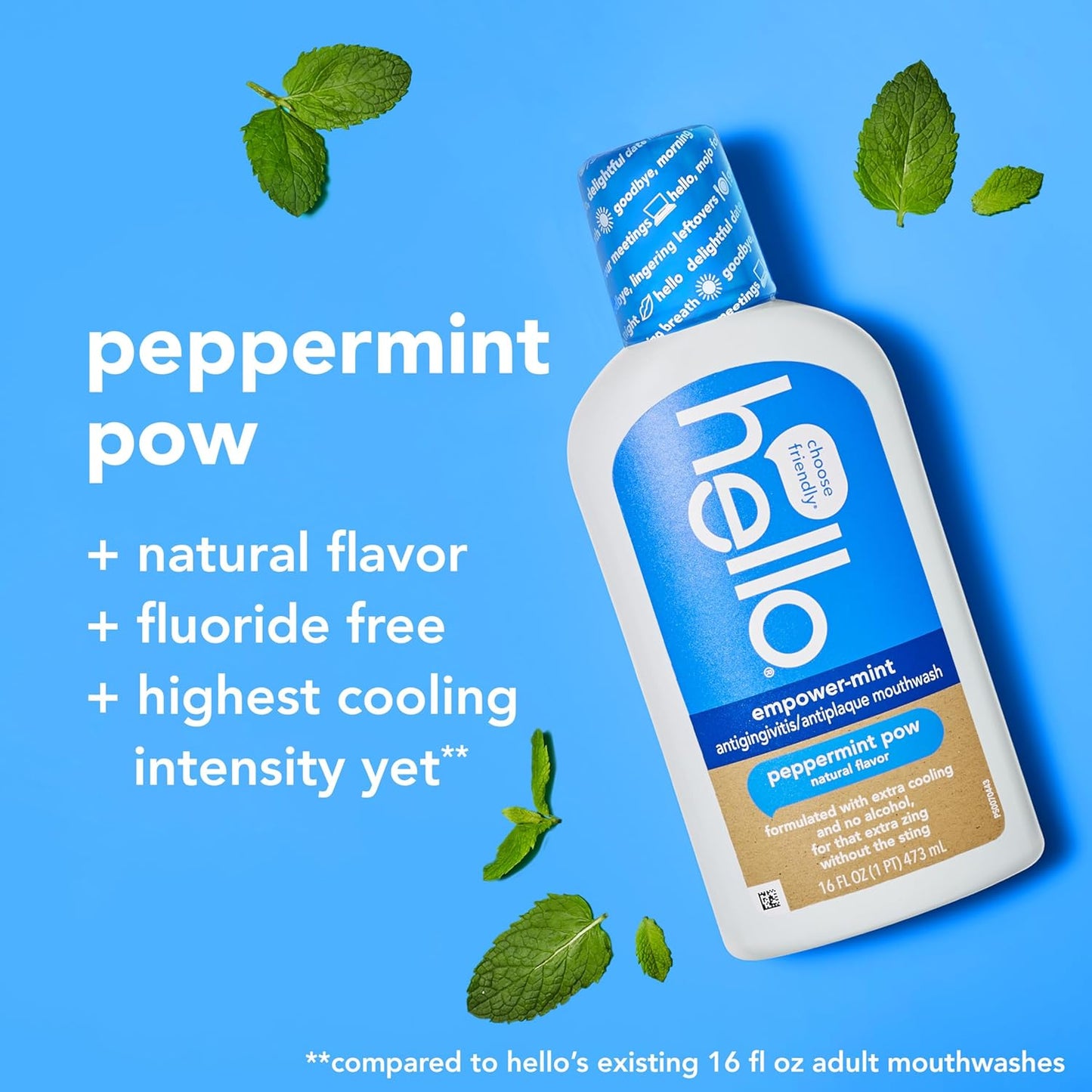 Hello Peace Out Plaque, Antigingivitis Alcohol Free Mouthwash, Natural Mint with Aloe Vera and Coconut Oil, Fluoride Free, Vegan, SLS Free and Gluten Free, 16 Ounce (Pack of 3)