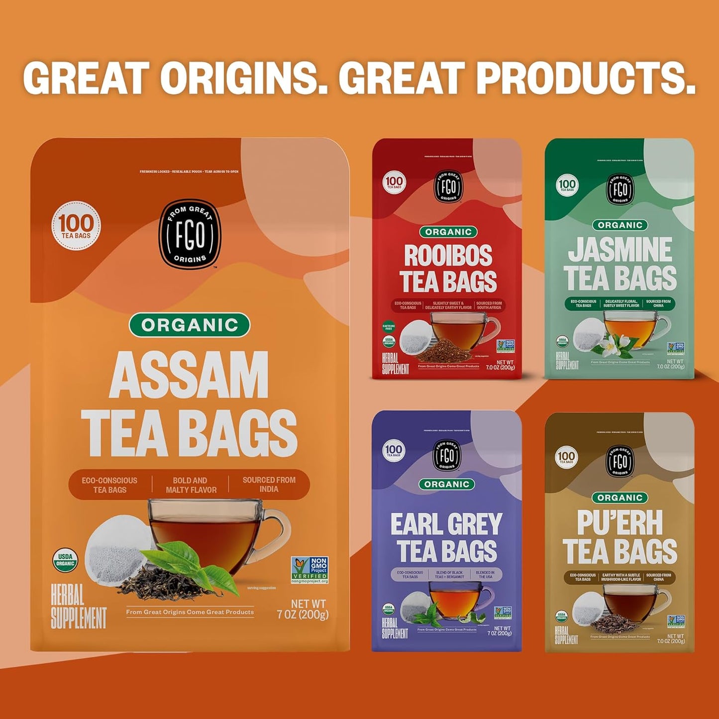 FGO Organic Nettle Leaf Tea, 100 Count, Eco-Conscious Tea Bags, Caffeine Free, Resealable Bag, Packaging May Vary (Pack of 1)