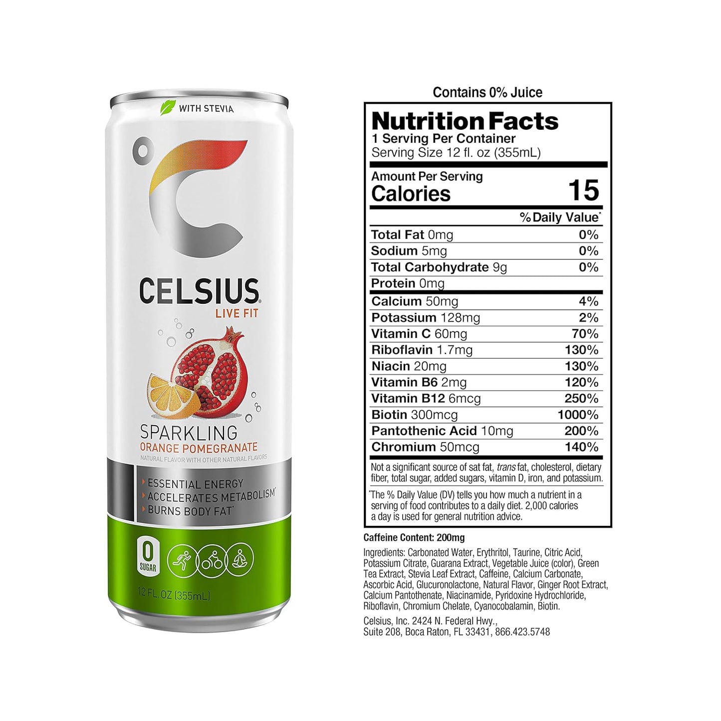 CELSIUS Sparkling Orange, Functional Essential Energy Drink 12 Fl Oz