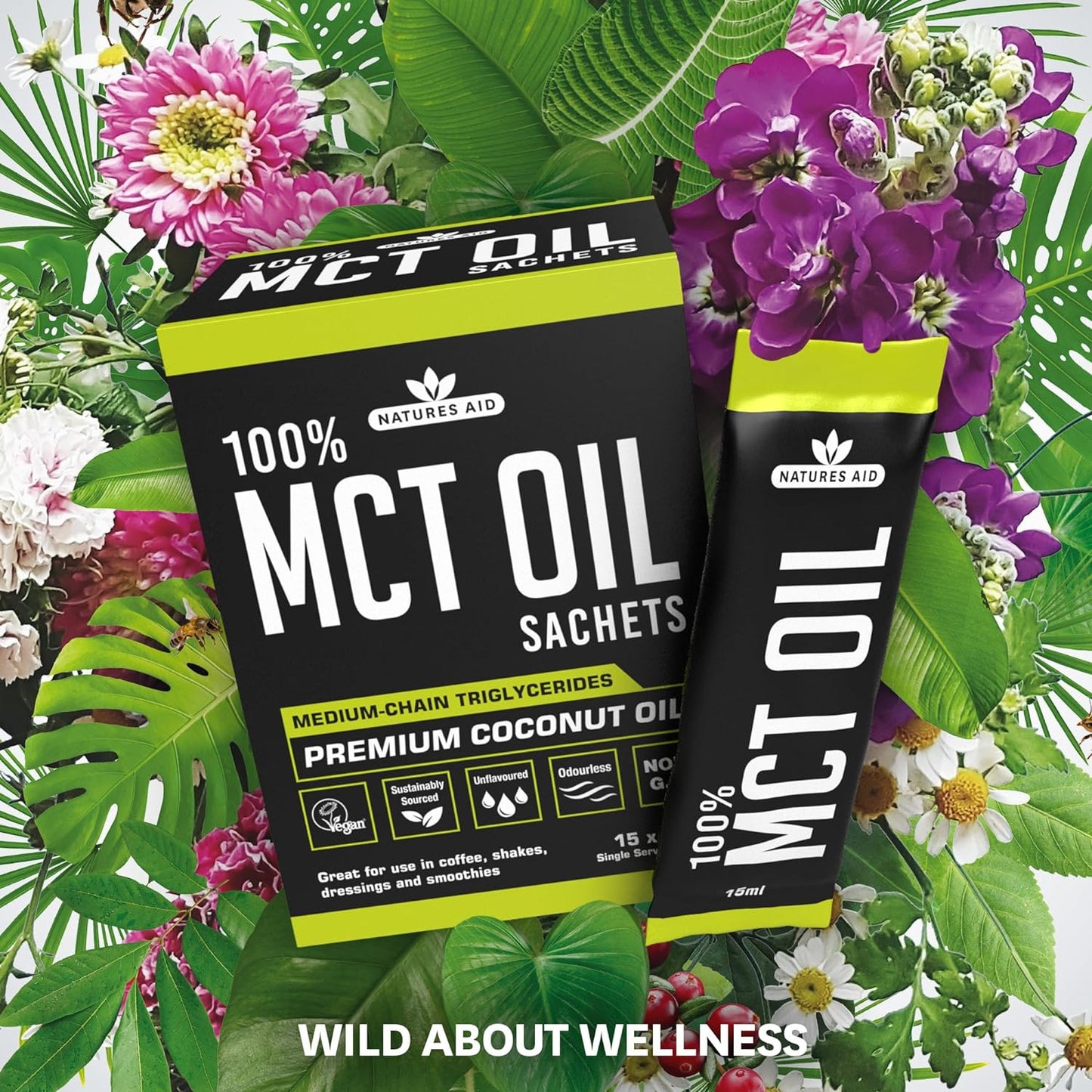 زيت MCT بنسبة 100% من Natures Aid، زيت جوز الهند الفاخر، من مصدر مستدام، يُضاف إلى القهوة أو المخفوقات، نباتي، 500 مل