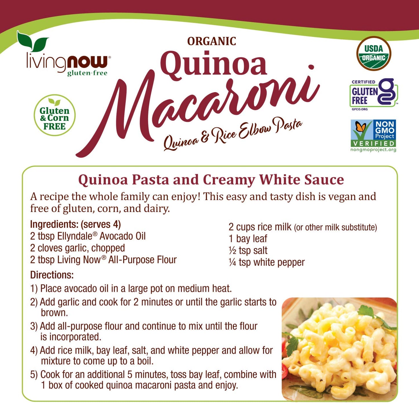 NOW Foods, Organic Quinoa Penne, Gluten-Free, Corn-Free, Non-GMO, Quinoa and Rice Pasta, 8-Ounce