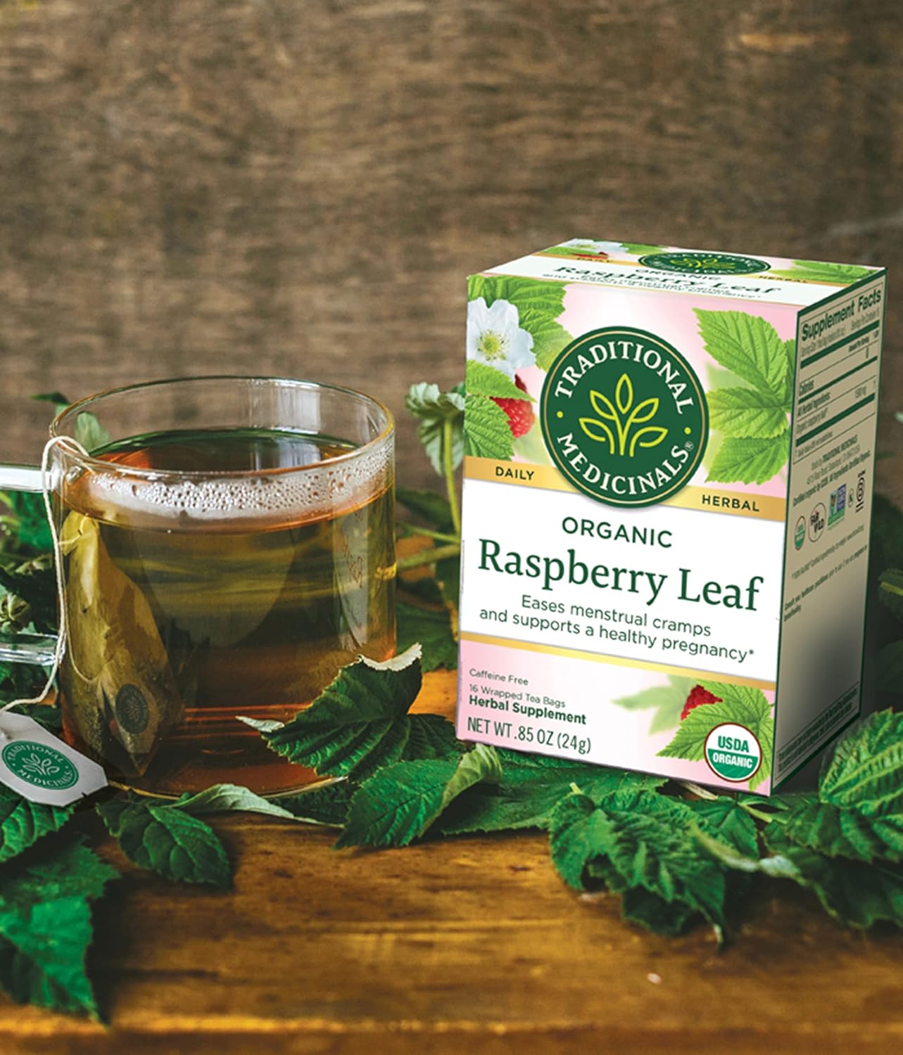 Traditional Medicinals Tea, Organic Raspberry Leaf, Eases Menstrual Cramps, Supports a Healthy Pregnancy, 16 Tea Bags