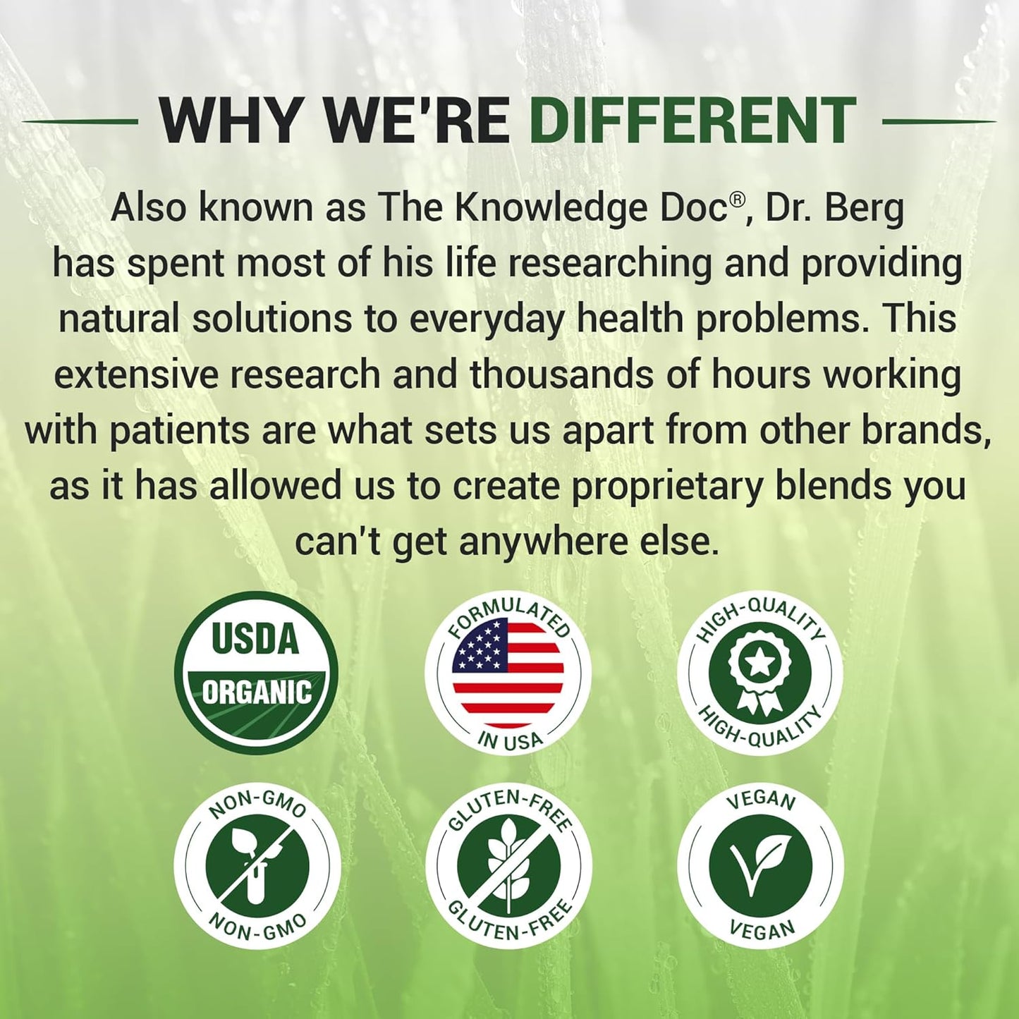 Dr. Berg USDA Certified Organic Green Powder Superfood (60 Servings) - Made with Raw Wheatgrass Powder, Chlorophyll, Trace Minerals & Natural Enzymes - Non-GMO Green Superfood Powder - Lemon Flavor