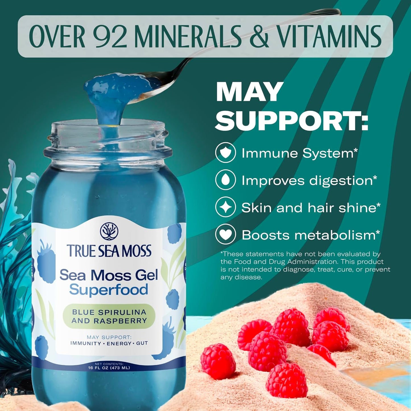 TrueSeaMoss Sea Moss Gel – Made in USA – Wildcrafted Seamoss, Fresh Fruits & Sea Vegetables – Apple/Cinnamon, Pack of 1 (Labels may Vary)