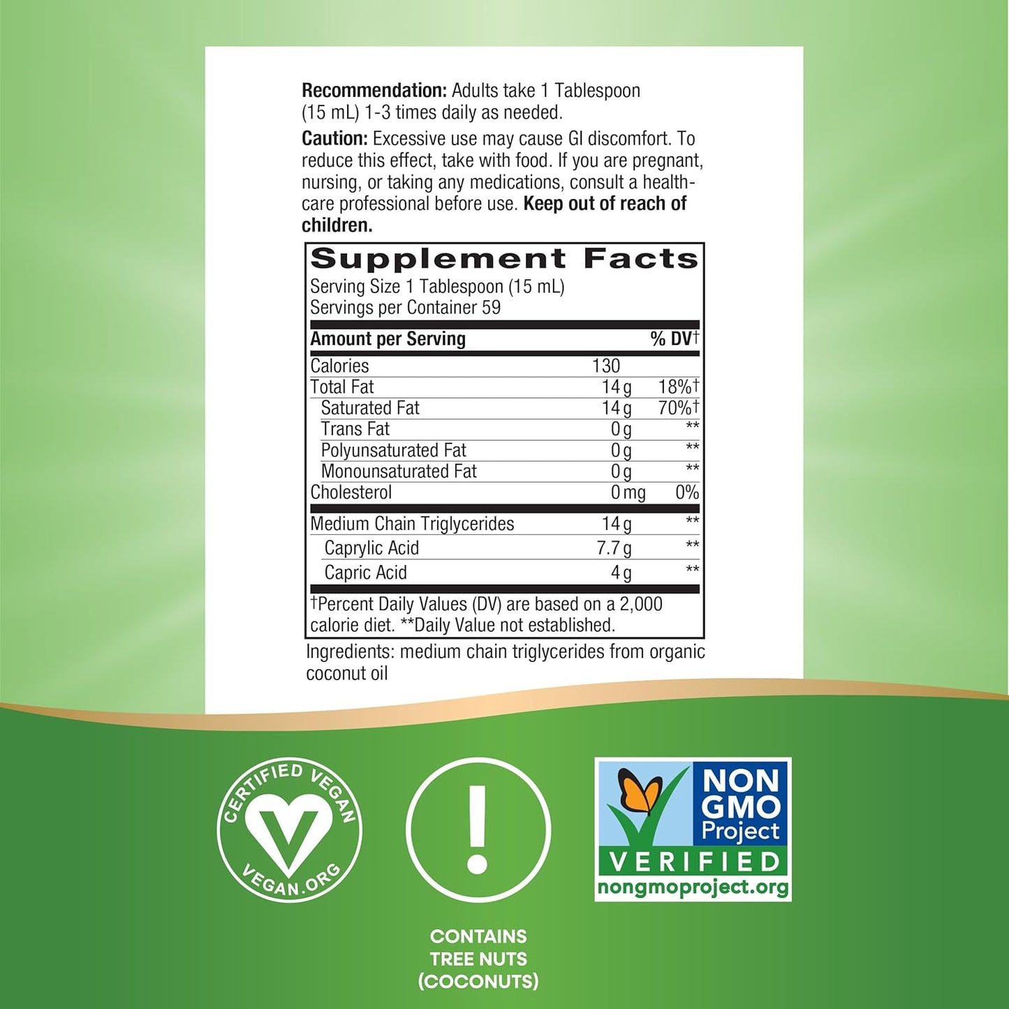 Nature's Way Organic MCT Oil, 16 Fl Oz, Brain and Body Fuel from Coconuts*, C8 Caprylic Acid and C10 Capric Acid, Keto and Paleo Certified, Organic, Non-GMO Project Verified