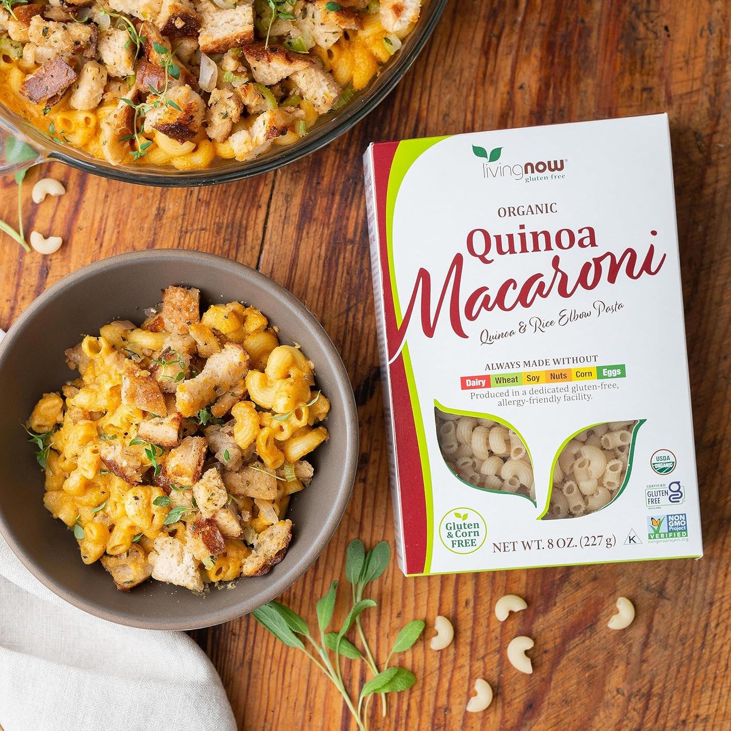 NOW Foods, Organic Quinoa Penne, Gluten-Free, Corn-Free, Non-GMO, Quinoa and Rice Pasta, 8-Ounce