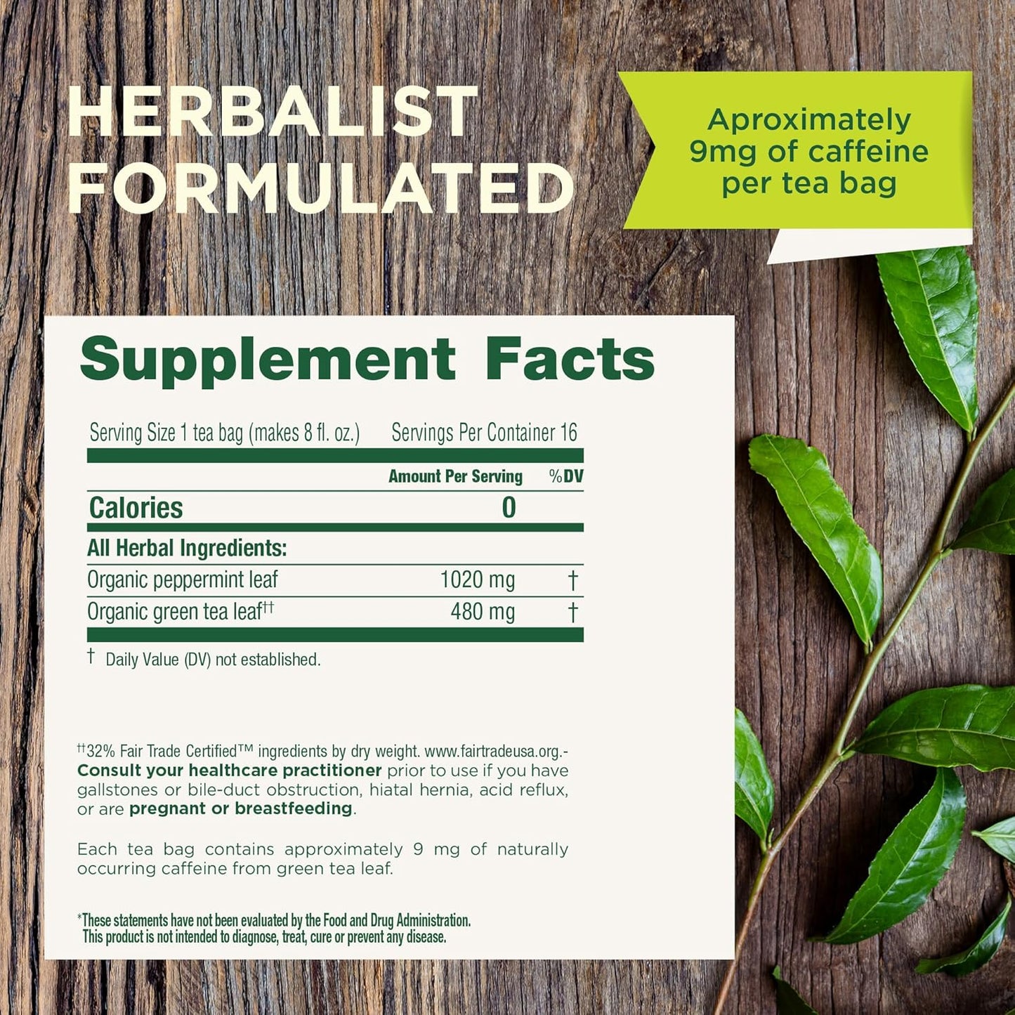 Traditional Medicinals Organic Green Tea Peppermint Tea, 16 Tea Bags