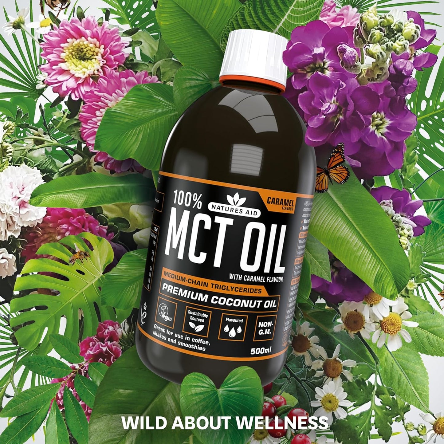 زيت MCT بنسبة 100% من Natures Aid، زيت جوز الهند الفاخر، من مصدر مستدام، يُضاف إلى القهوة أو المخفوقات، نباتي، 500 مل
