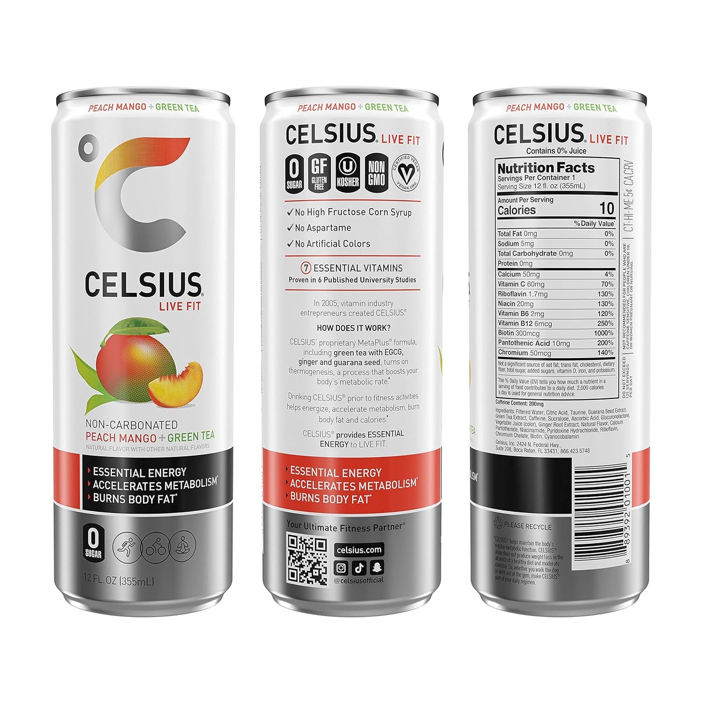 CELSIUS Sparkling Orange, Functional Essential Energy Drink 12 Fl Oz