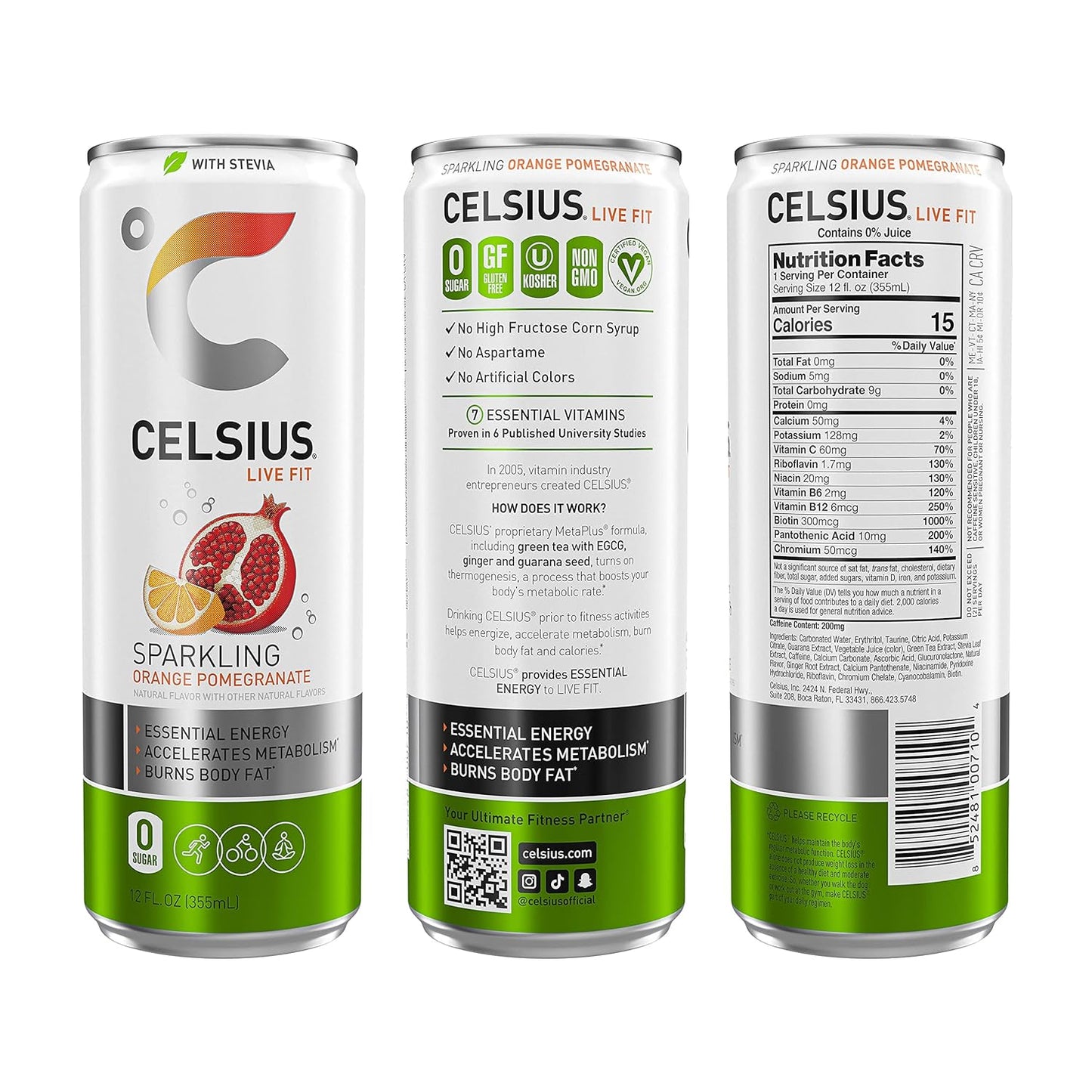 CELSIUS Sparkling Orange, Functional Essential Energy Drink 12 Fl Oz